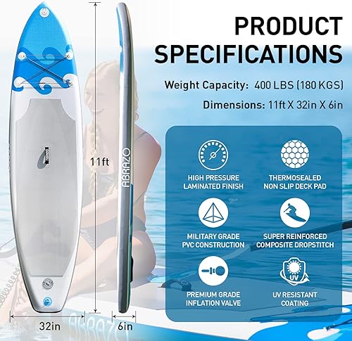 Vista 2 de Abrazo Tabla de remo inflable para adultos, duradera, gruesa y antideslizante con accesorios de SUP: remo, kit de reparación de parches, bomba