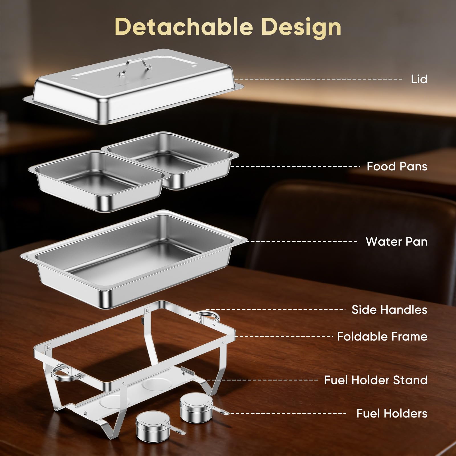 4 Pcs Chafing Dish Speisewärmer Set, 9L Edelstahl Warmhaltebehälter Essen [1/2 GN - Behälter], Wärmebehälter für Speisen mit Deckel & Brennstoffhalter, Speisenwärmer Buffetwärmer für Catering & Party