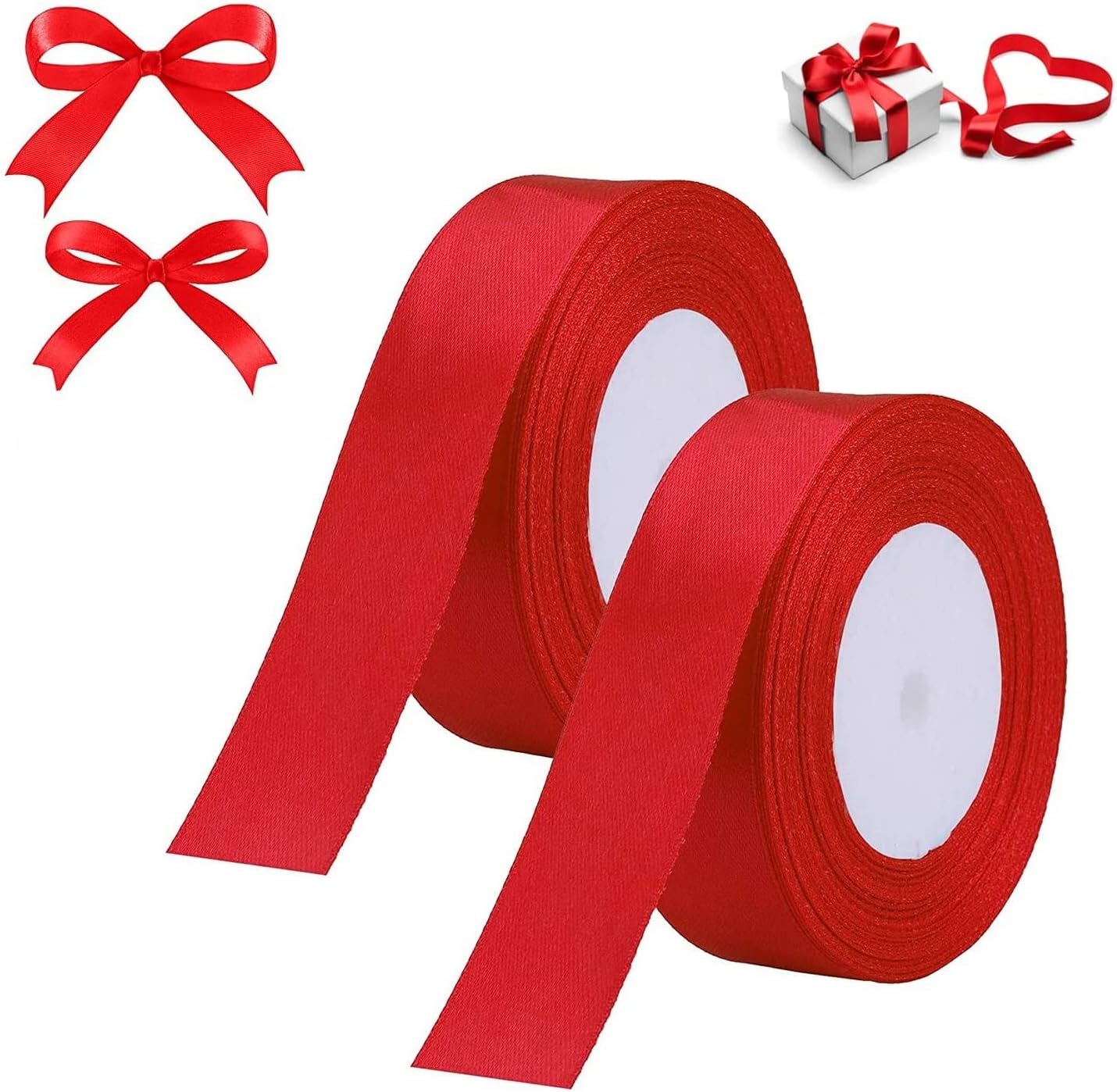 2 Rolls Gift Wrapping Ribbon Christmas Ribbon Set Double Sided Satin