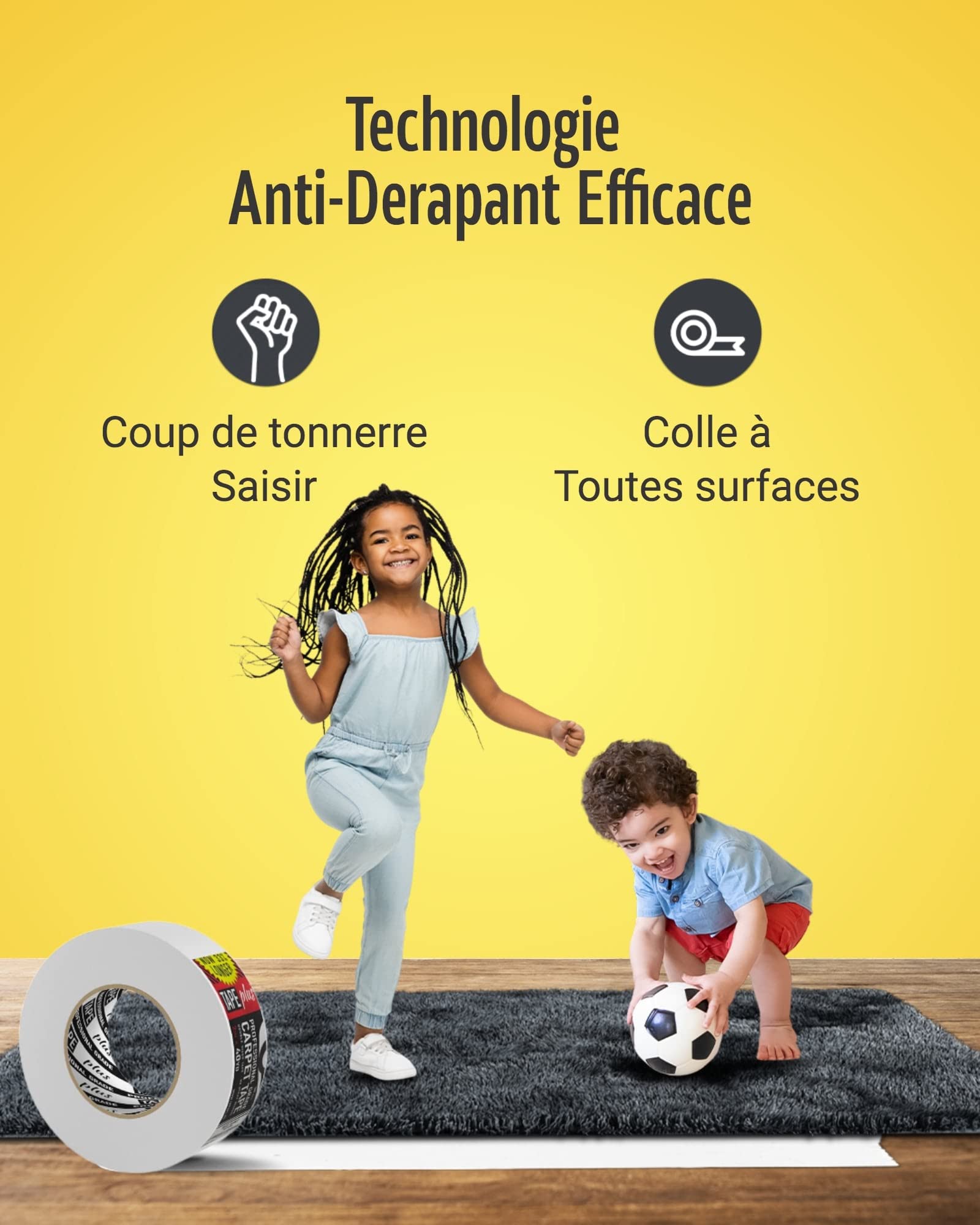 Ruban adhésif professionnel pour moquette - 5,1 cm x 36,4 m - Deux fois plus long - Double face antidérapant - Finition blanche - Adhérence parfaite pour maintenir les moquettes en place