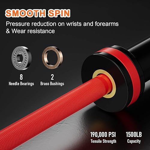 Miniatura 5 de Barra olímpica de 7 pies para levantamiento de pesas, levantamiento de potencia, barra de 45 libras, capacidad de 700 libras1500 libras, barra de