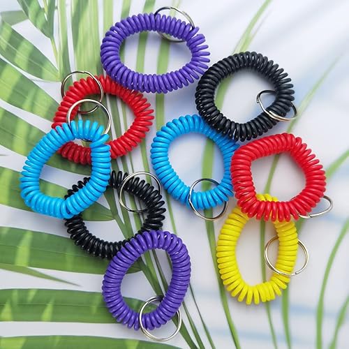 Miniatura 5 de TIHOOD 100 llaveros de pulsera de plástico estirables para muñeca, llavero de pulsera de bobina de muñeca, llavero de cadena para oficina, taller,