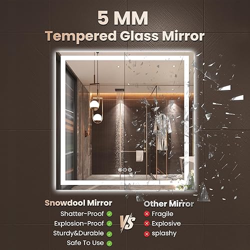 Miniatura 38 de Espejo LED de baño, 36 x 36 pulgadas con luz frontal y retroiluminada, antiniebla, espejo de tocador de baño para pared, función de memoria