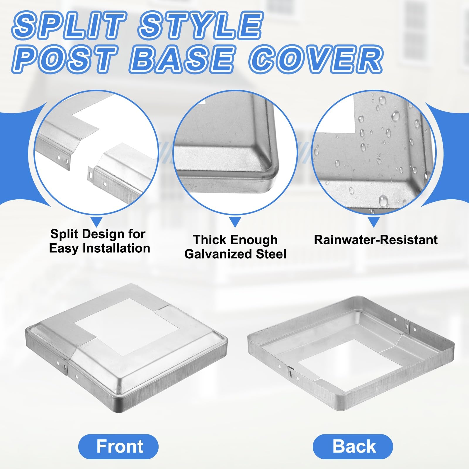 sourcing map Copertura per base post, 20 x 20 cm (dimensioni interne 12 x 11,9 cm), gonna per pali in stile spaccato, per ringhiere per ringhiere per scale, argento