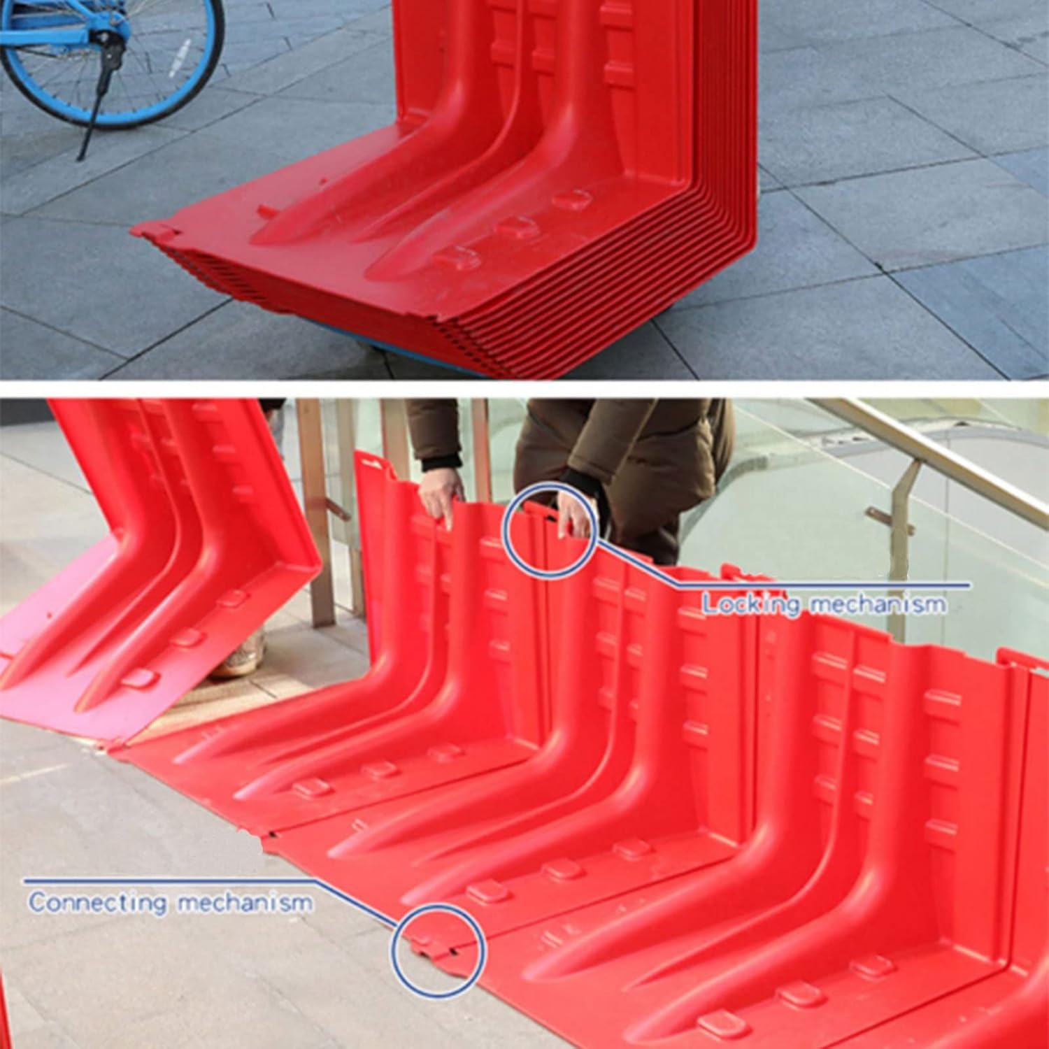 Flood Protection Barrier,ABS Plastic L-Shaped Baffle Emergency Flood Box Wall for River Diversion(Red 6pcs)