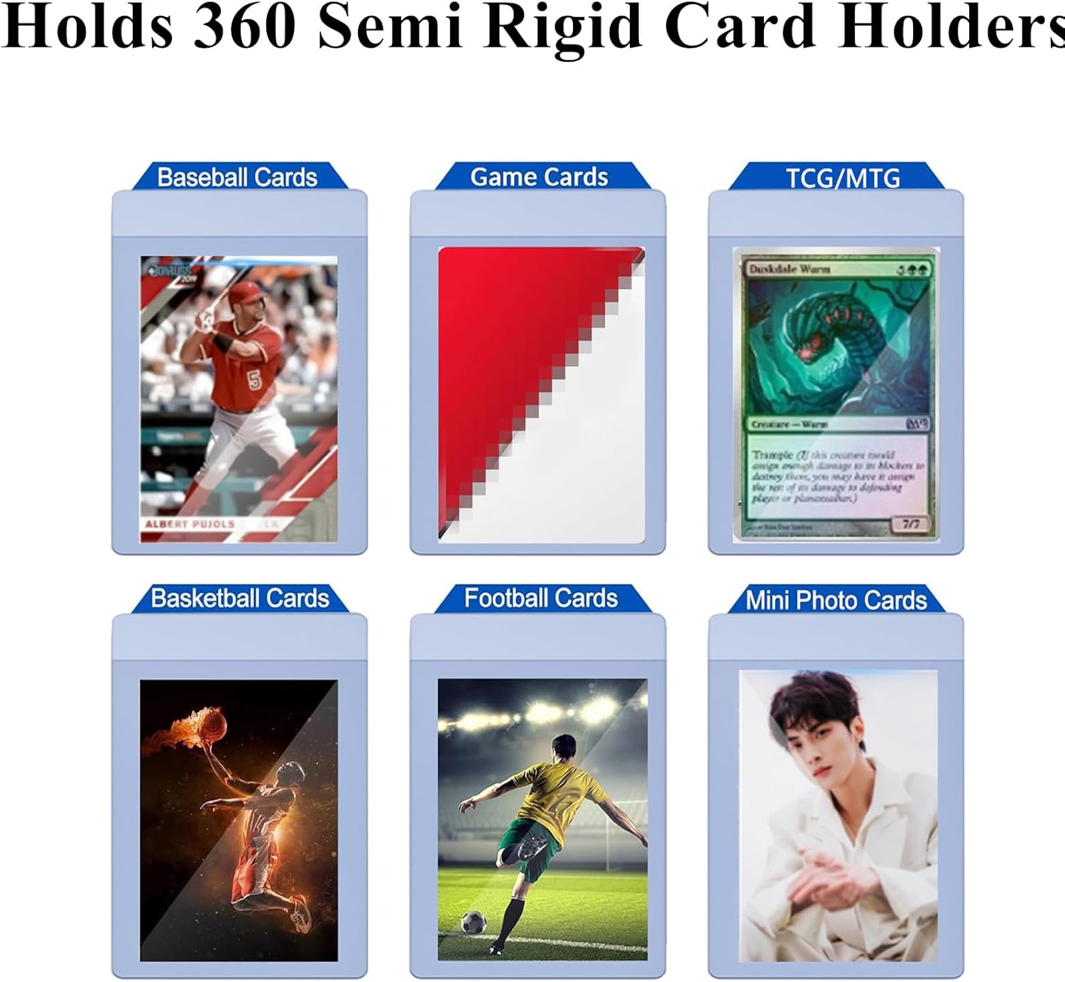9-Pocket Card Binder for Semi-Rigid Holders - Holds 360 Trading Cards, Premium Portfolio for Sports Cards, TCG, MTG & Gaming Cards in Semi Rigid Sleeves (3.3" x 4.9") (White)