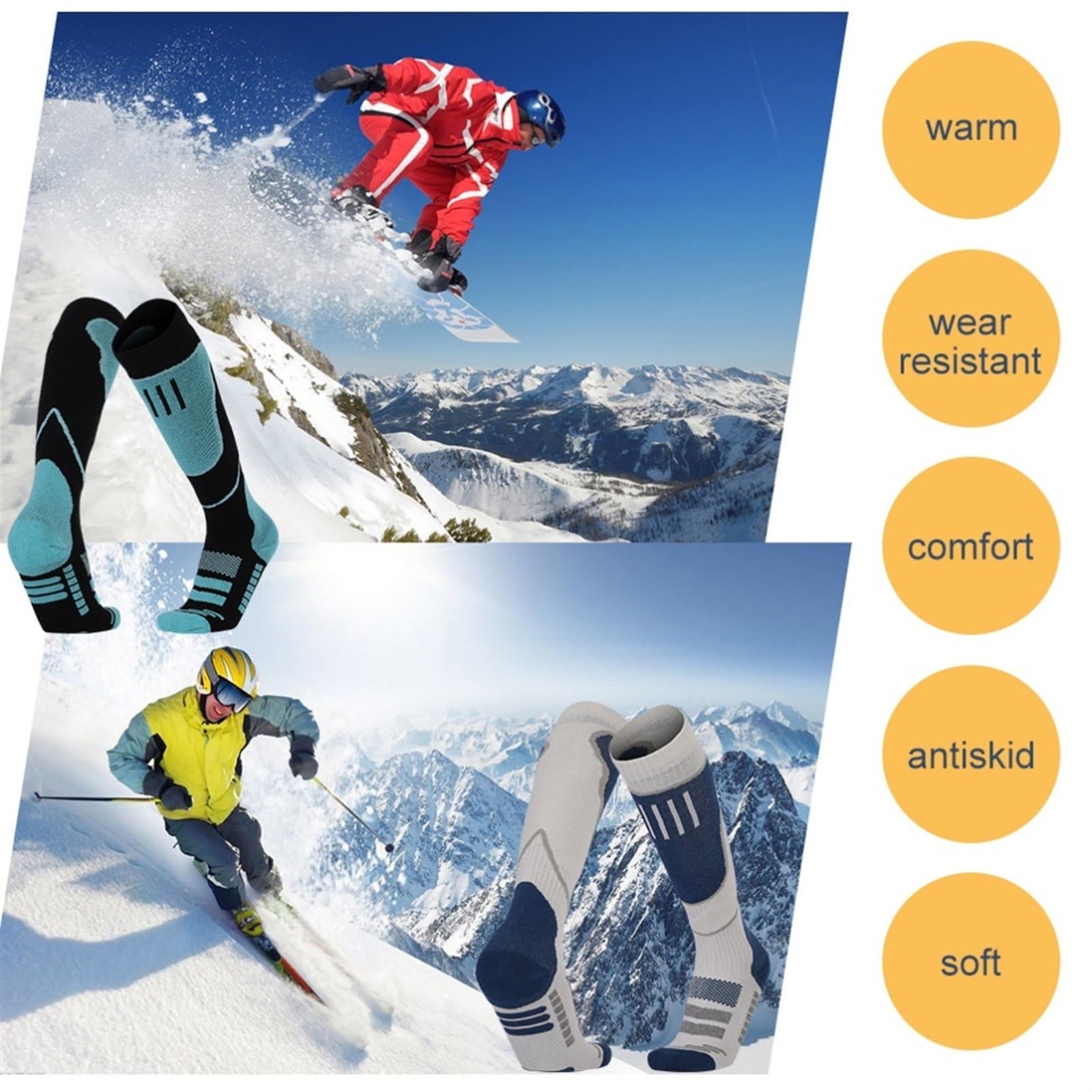 Calzini Calzini da sci 2 paia/pacco Calzini da sci invernali Uomo Donna Sport all'aria aperta Snowboard Trekking Calzini da sci Caldi più spessi