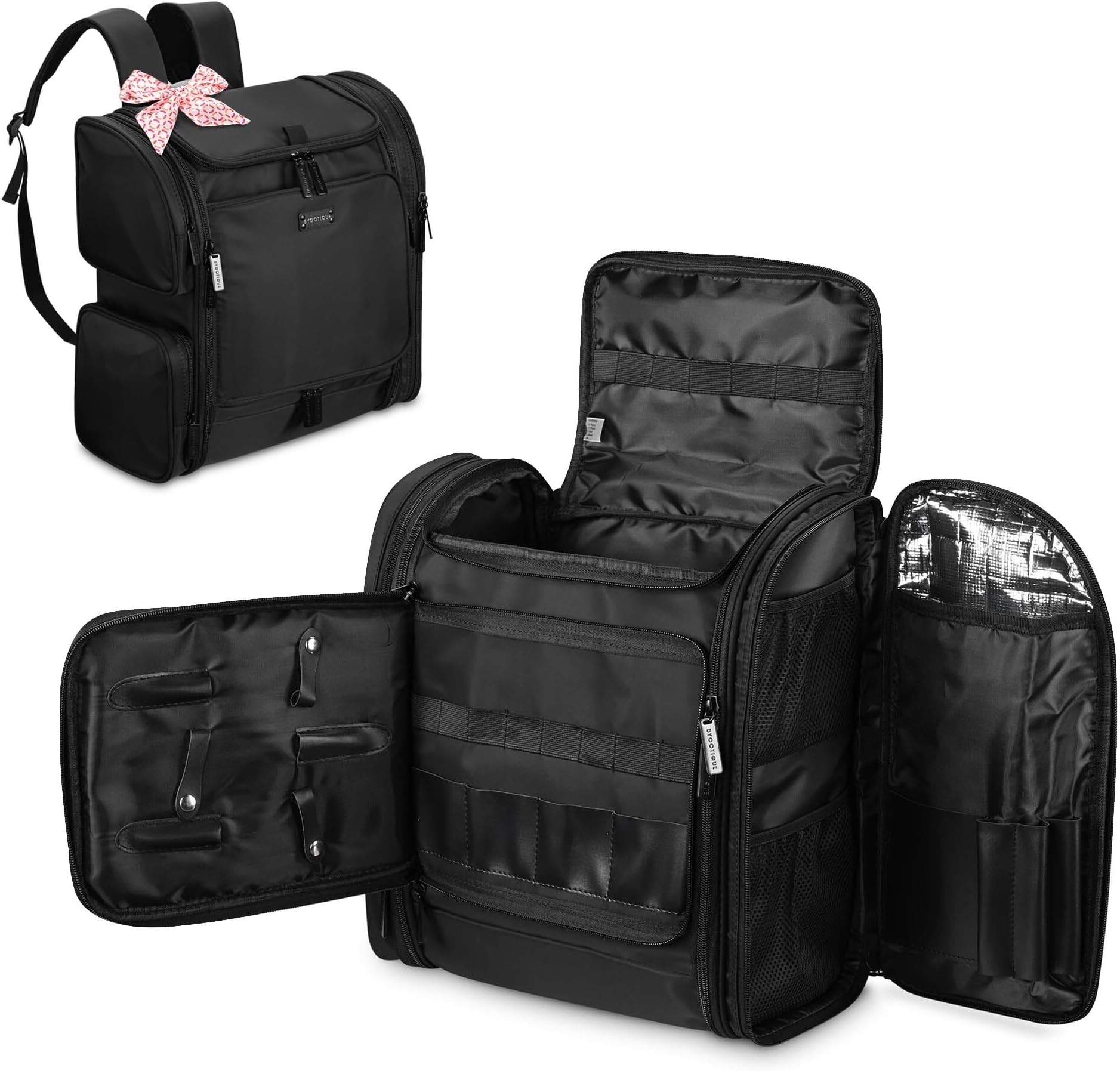 BYOOTIQUE Hairdresser Makeup Artist Travel Bag, Suitable for Barber Styling Tools Curling Iron Straightener Salon Shop, Black