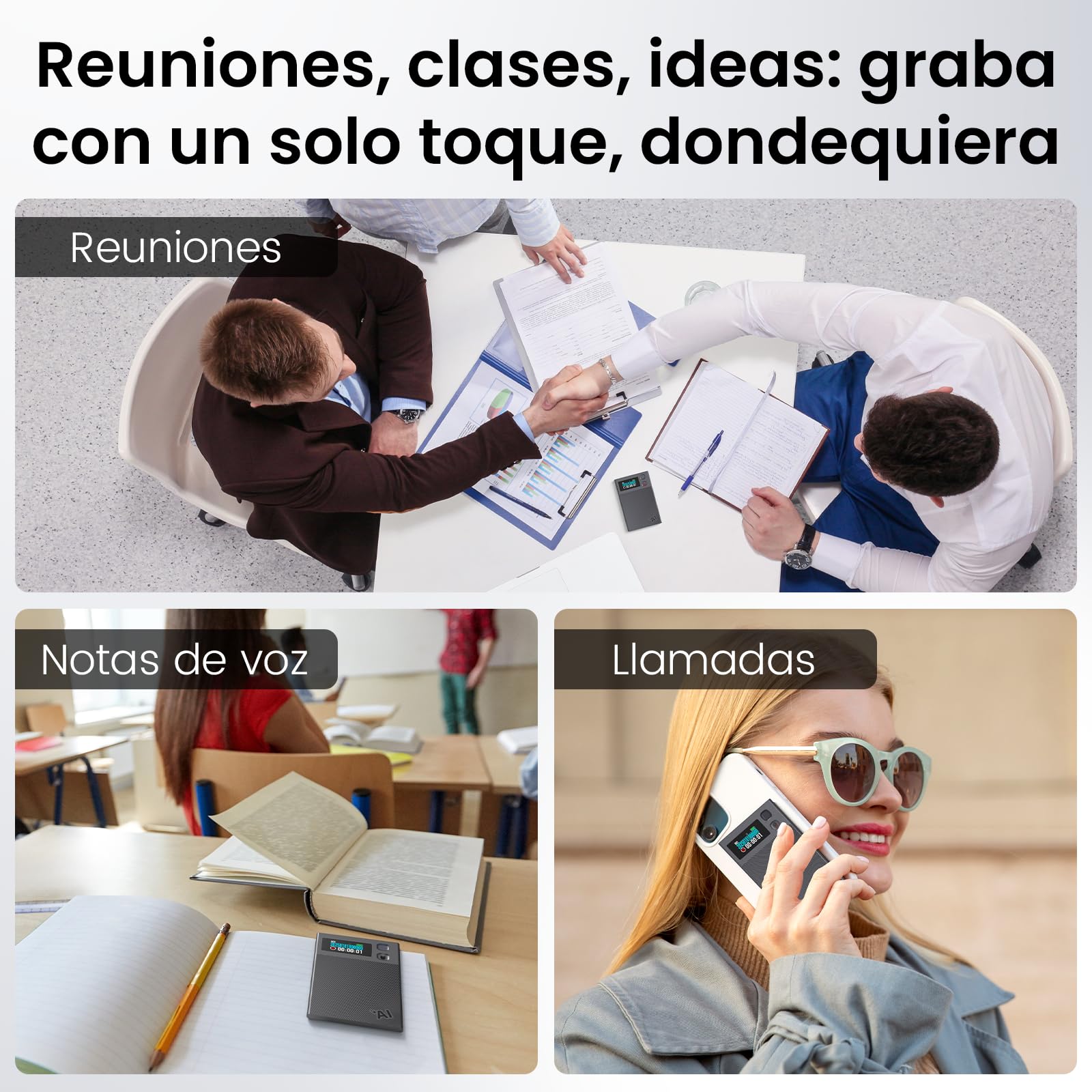 Grabadora de voz NEWYES Ailog IA con aplicación dedicada,transcripción y resumen,traducción a más de 188 idiomas, 64 GB de memoria para reuniones,conferencias, llamadas,negocios y clases