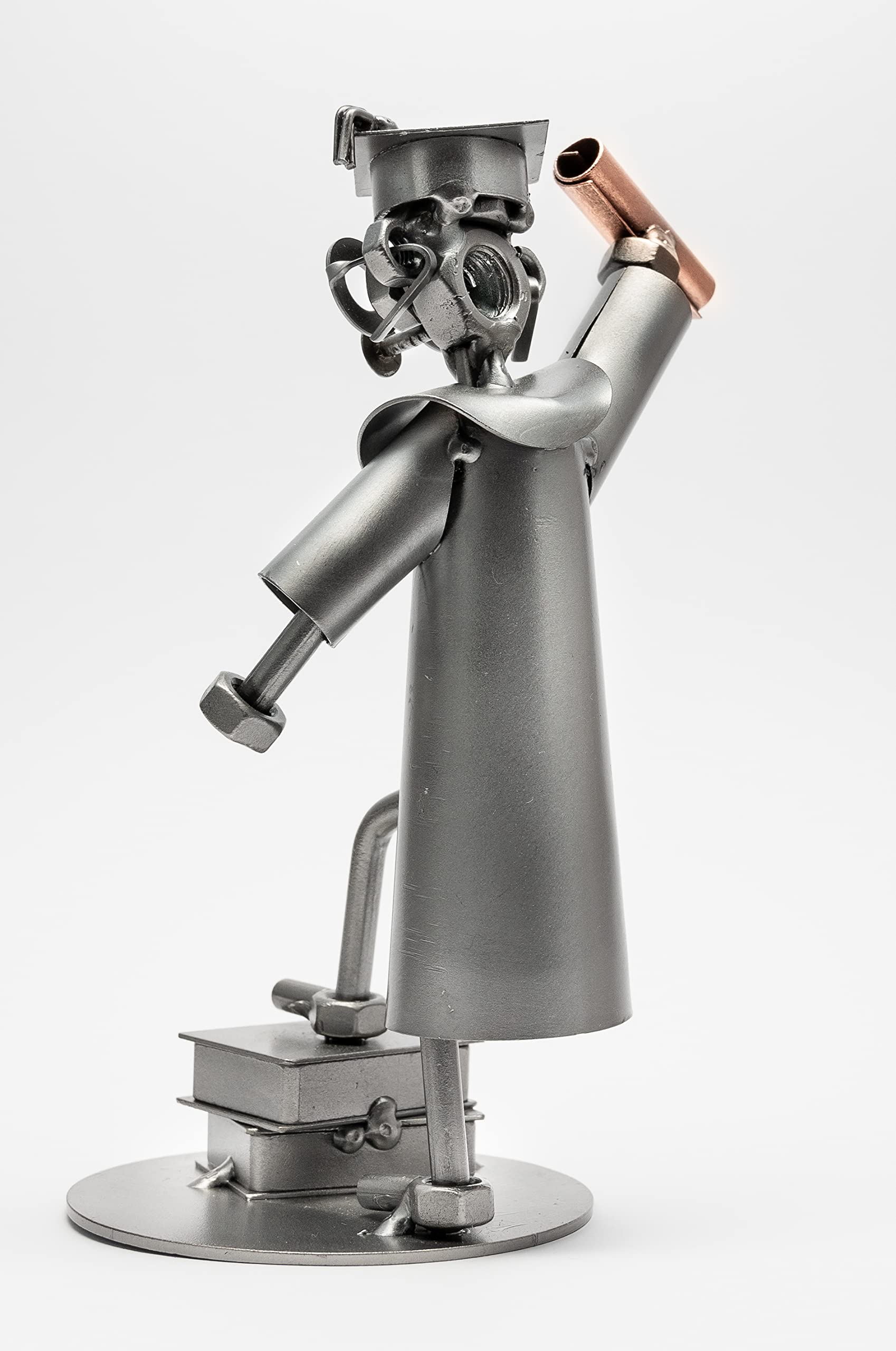 STEEMO Schraubenmännchen Figur: Bachelor Akademiker Master Hochschulabsolvent Geschenk - Metall-Deko, Stahl, grau, 12x10x18 cm