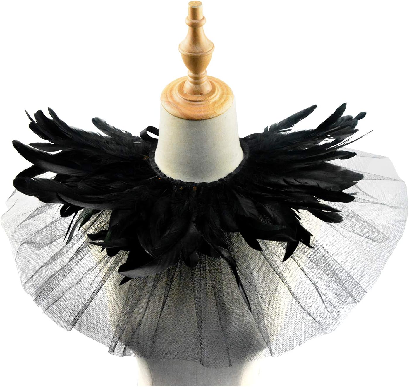 Feather Lace Shawl for Women - Gothic Feathers Crow Costume Witch Halloween Cape Accessories - Image 2