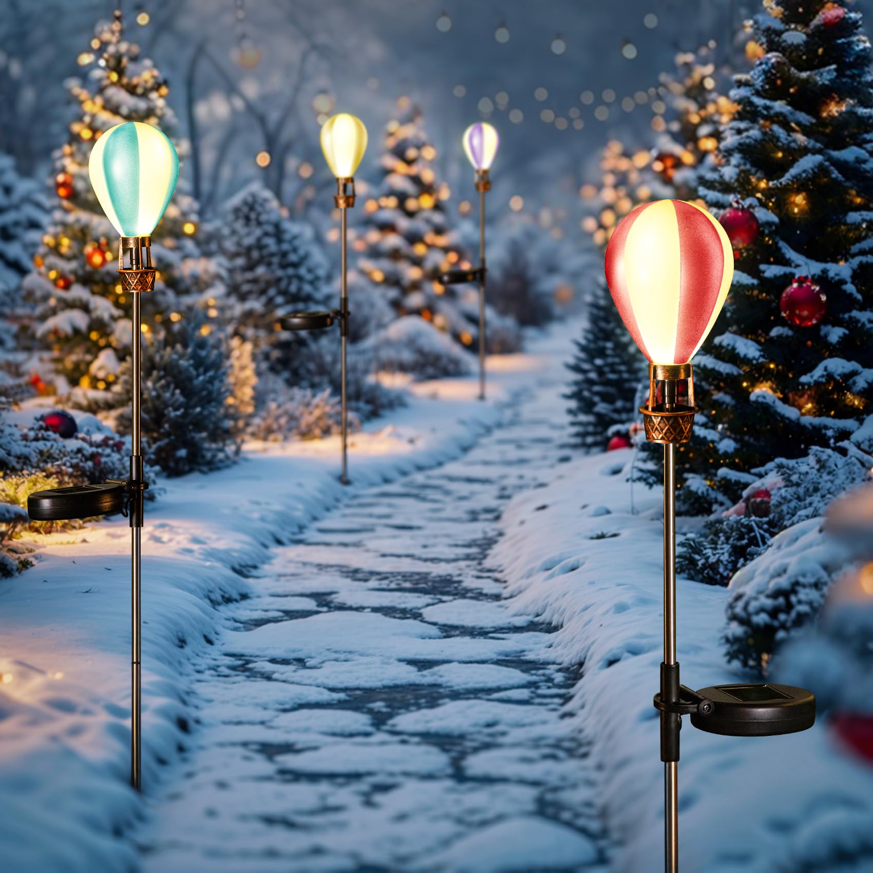 Luci solari impermeabili per esterni, mongolfiera, illuminazione paesaggistica, luci solari per esterni, patio, vialetto, vialetto, recinto, prato, decorazione, confezione da 4