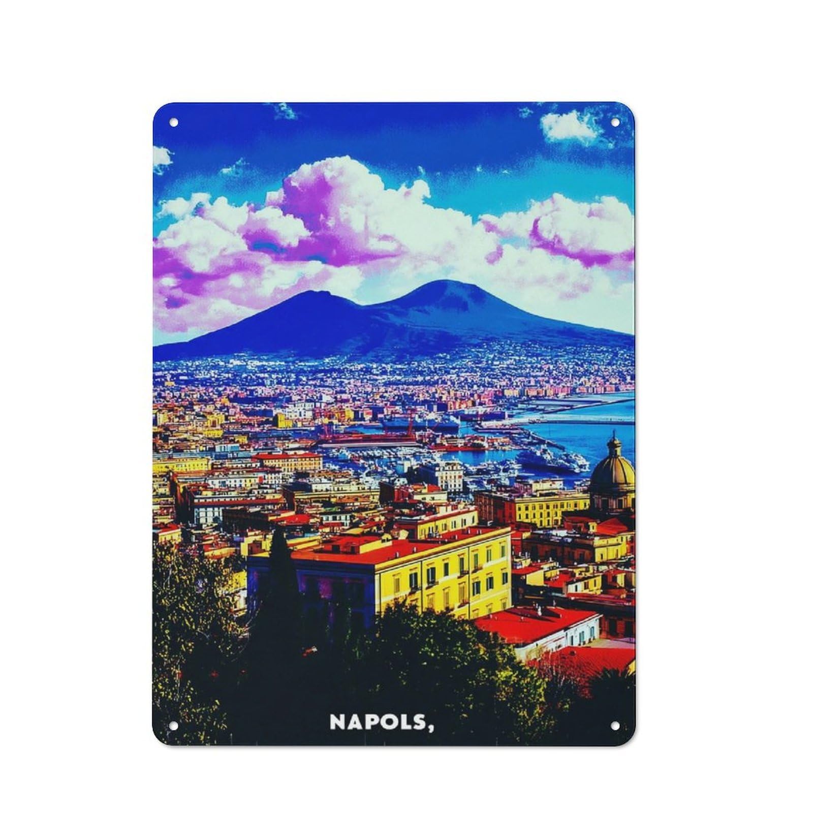 Vibrant Naples Cityscape with Mount Vesuvius -1 Retro Metal Sign 40x30cm, Garage Style Shed Wall Plaque for Garage, Hobby Room, Office Or Man Cave