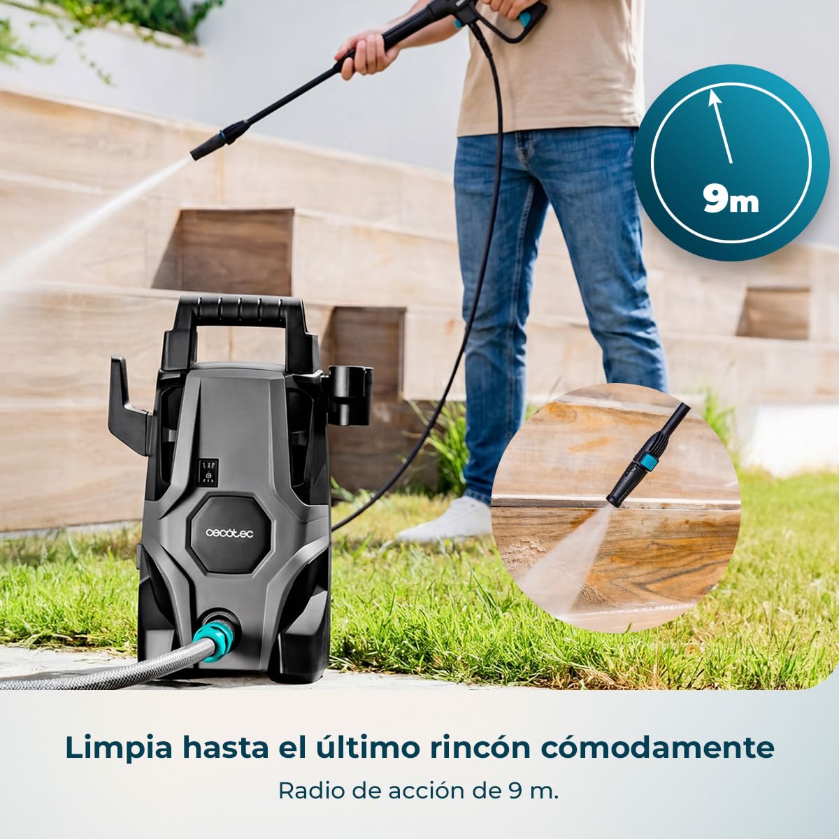 Cecotec Hidrolimpiadora de Alta Presión HydroBoost 1400 Essential Plus. 1400W, Presión 105 Bares, Hogar, Jardín o Coche, Caudal de 426 l/h, Bomba de Aluminio, Radio de Acción 9 Metros