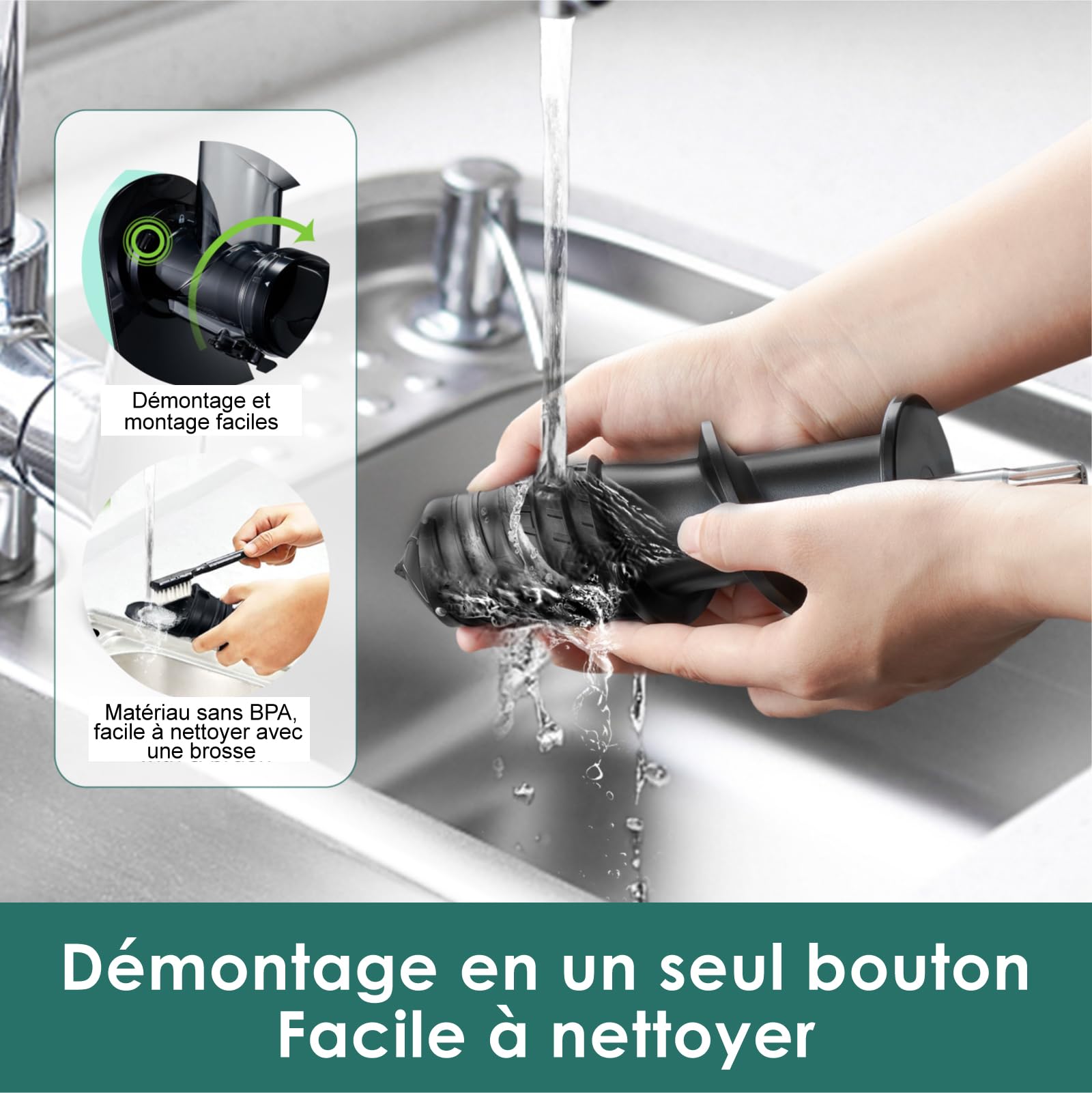 Fretta Extracteur de Jus à Pression à Froid, Goulotte 76 mm, Presse-agrumes sans BPA, Bleu Clair