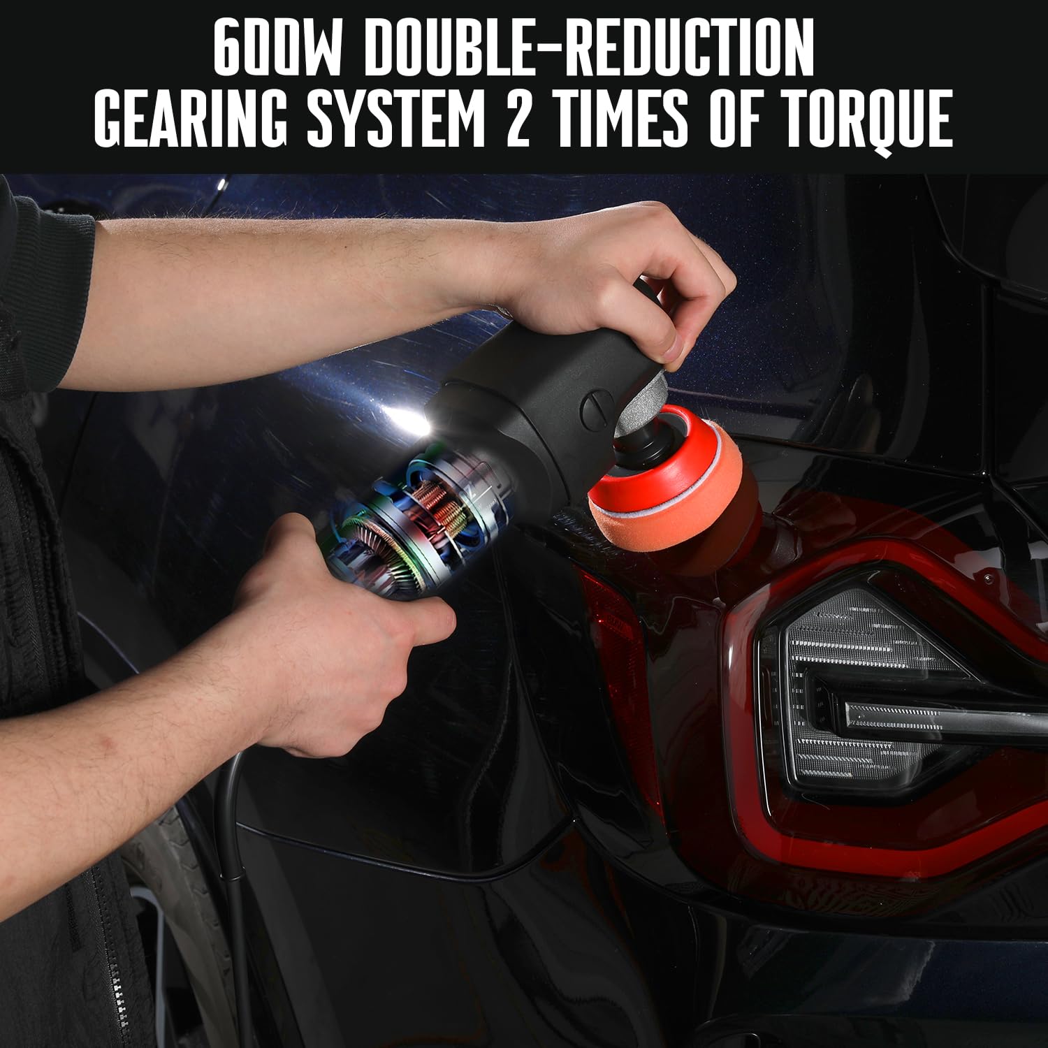 AUTIWOZ Mini lucidatrice, 600 W, con 6 velocità variabili, 700 – 2500 giri/min, manico laterale rimovibile, per lucidatura dei dettagli, 25 mm, 50 mm, albero di estensione filettatura 75 mm