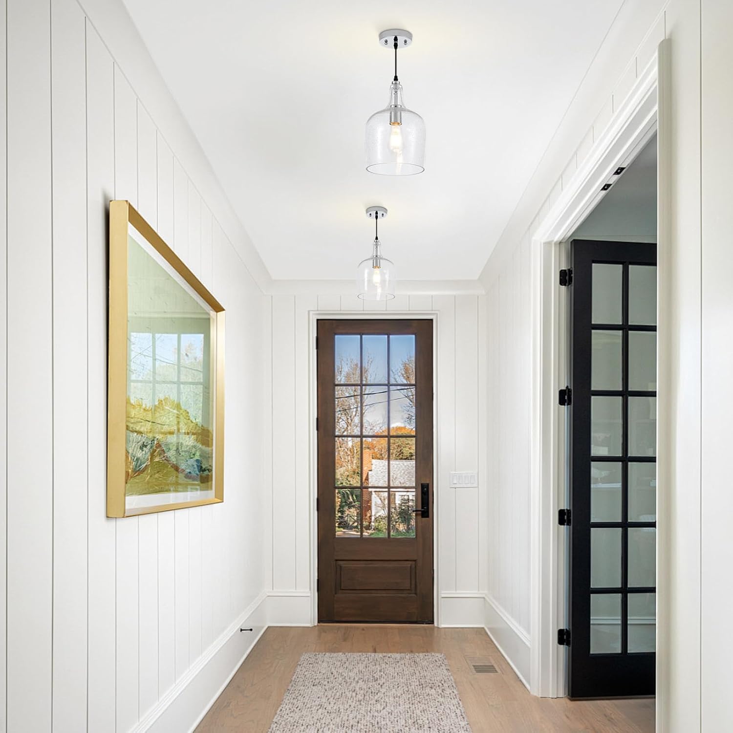 9” Chrome Seeded Glass Pendant Light Modern 1 Light Single Dome Pendent Lighting Fixtures for Kitchen Island Dining Room Hallway, UL Listed Chrome-Seeded