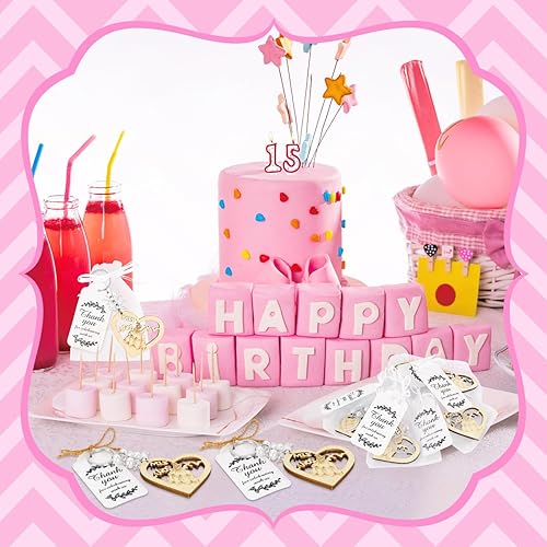 Miniatura 4 de 24 piezas de recuerdos de fiesta de quinceañera de madera en forma de corazón, recuerdos de 15 recuerdos de fiesta de quinceañera para niña, llavero