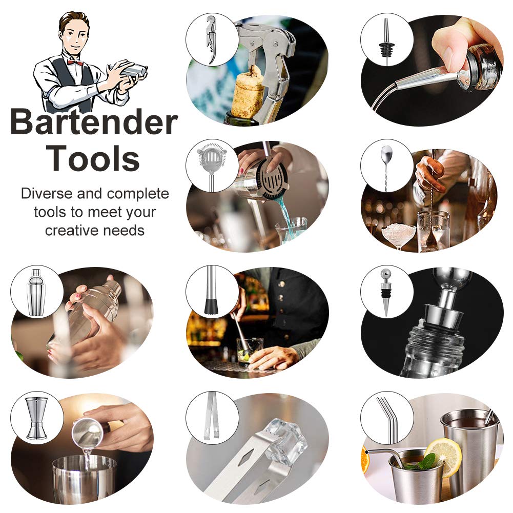 Surmounty 15 Pieces Bar Set Accessories,Stainless Steel Bar Tools,Cocktail Set with Bar