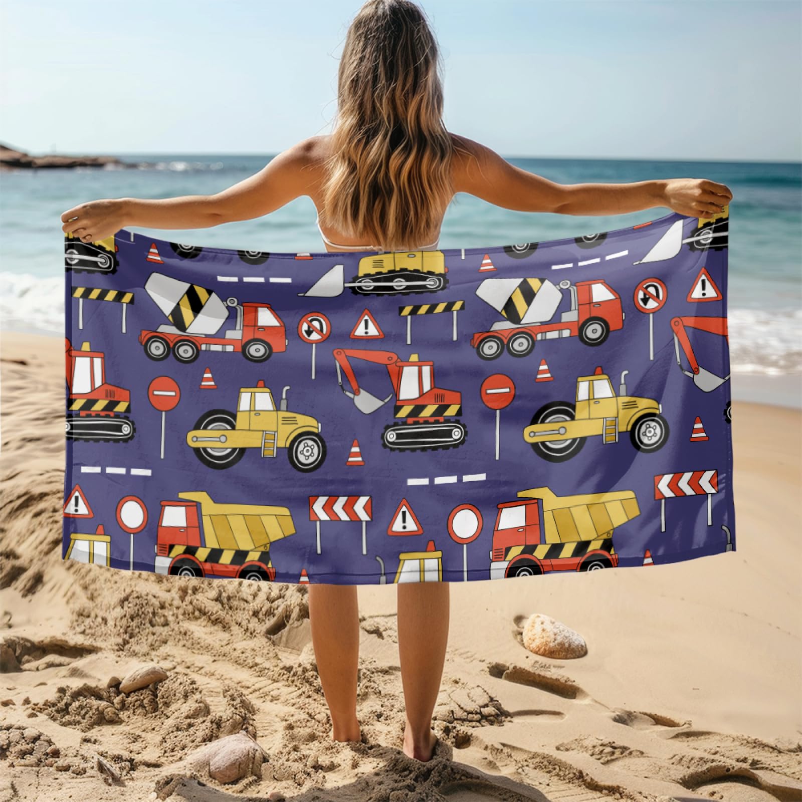 Telo Mare Microfibra 210x230 Auto Gialla Telo Spiaggia Grande Antisabbia,XXL Asciugamano Mare, Asciugatura Rapida, Stuoia Spiaggia Leggero E Portatile