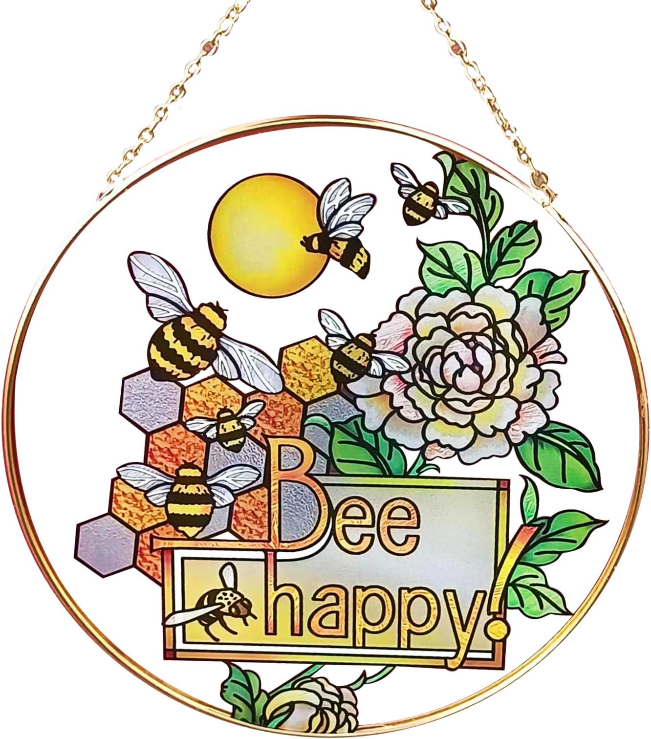 Stained Glass Window Hangings - Bee, Butterfly, Puppy Suncatchers - Hand-Painted Glass Panel Decoration