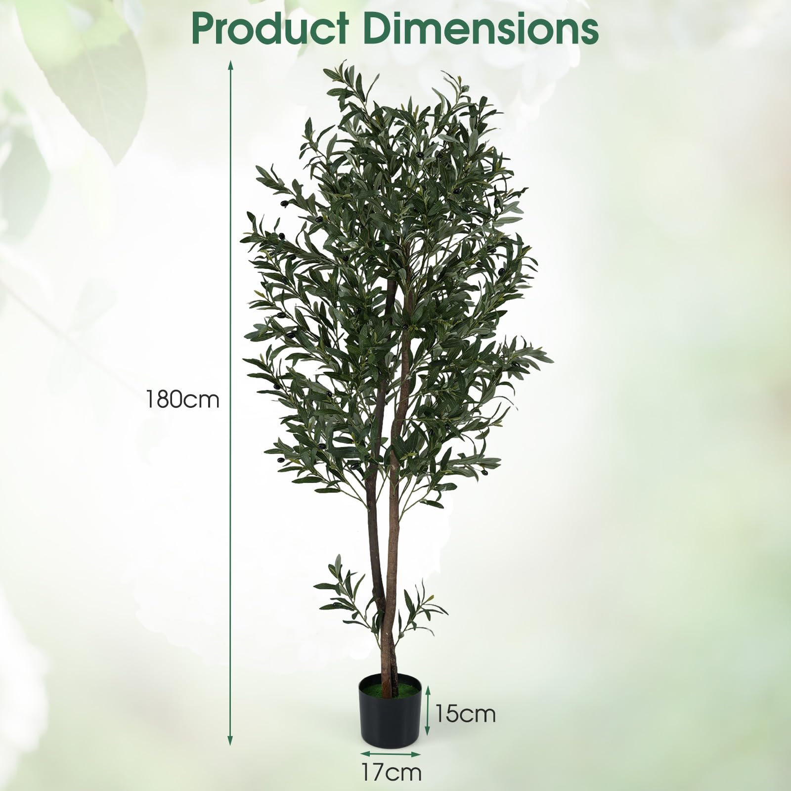RELAX4LIFE Olivier Artificiel 180 cm, Grande Plantes Artificielle avec Feuilles en Polyester, Tronc Robuste en PE, Fruits et Mousses, Arbre Décoratif en Pot en Ciment pour Maison, Salon, Bureau (2)