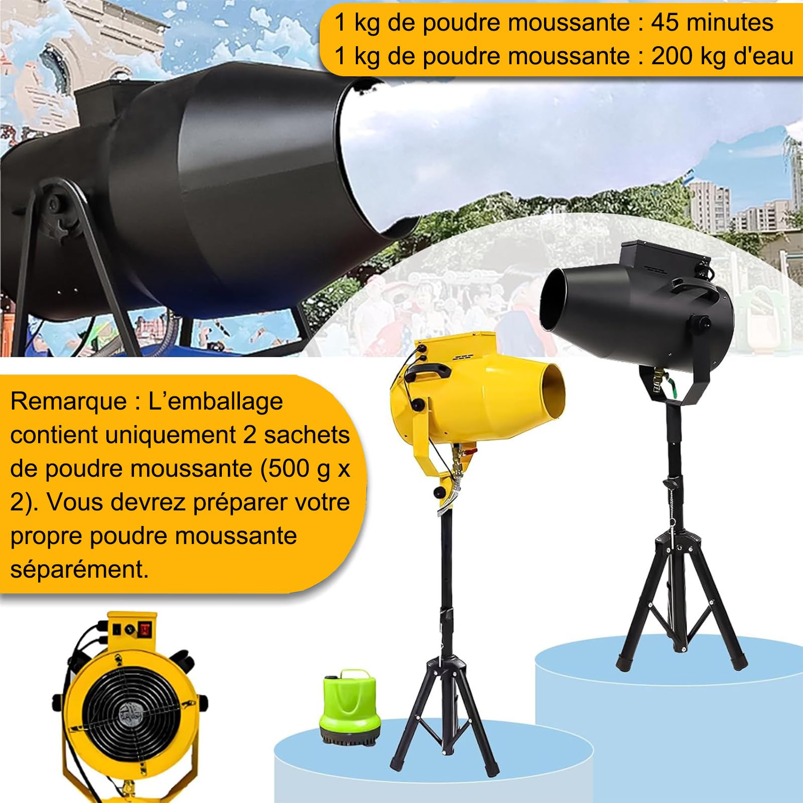 Macchina per Schiuma da Palcoscenico di Grandi Dimensioni, Macchina per Schiuma Estiva da 1000W per Giardino, Piscina, Eventi All'aperto, Compleanni, Celebrazioni e Feste Yellow