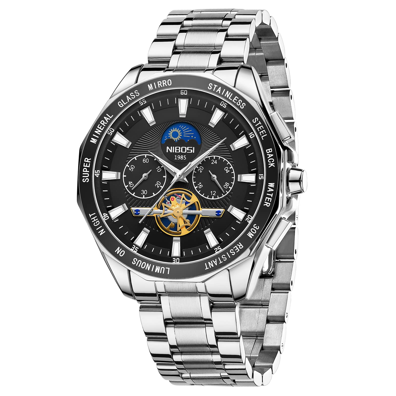 NIBOSI Men's Watches Analog Chronograph Quartz Gold Watches for Men Business Waterproof Military Stainless Steel Wrist Watches Date Calendar
