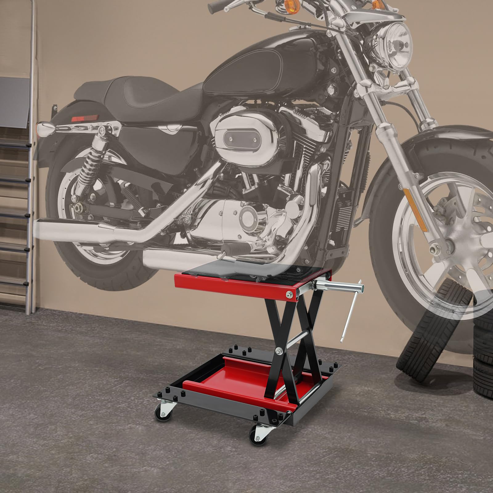 Podest podnośnikowy do motocykla o udźwigu 500 kg, hydrauliczny podnośnik motocyklowy z kółkami do konserwacji i naprawy w warsztacie lub garażu, regulacja wysokości 12-39 cm