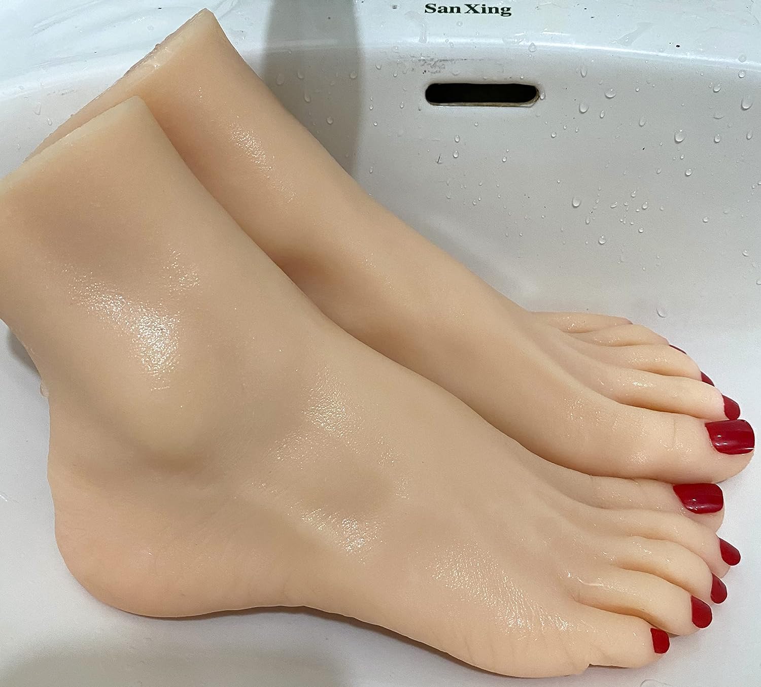 New 1 Pair Lifesize Silicone Female Mannequin Foot Display Jewerly Sandal Shoe Sock Display Art Sketch with Red Nail (Nail Art Practice, Jewelry, Footwear Display, etc.) New 1 Pair Lifesize Silicone Female Mannequin Foot Display Jewerly Sandal Shoe Sock Display Art Sketch with Red Nail (Nail Art Practice, Jewelry, Footwear Display, etc.)