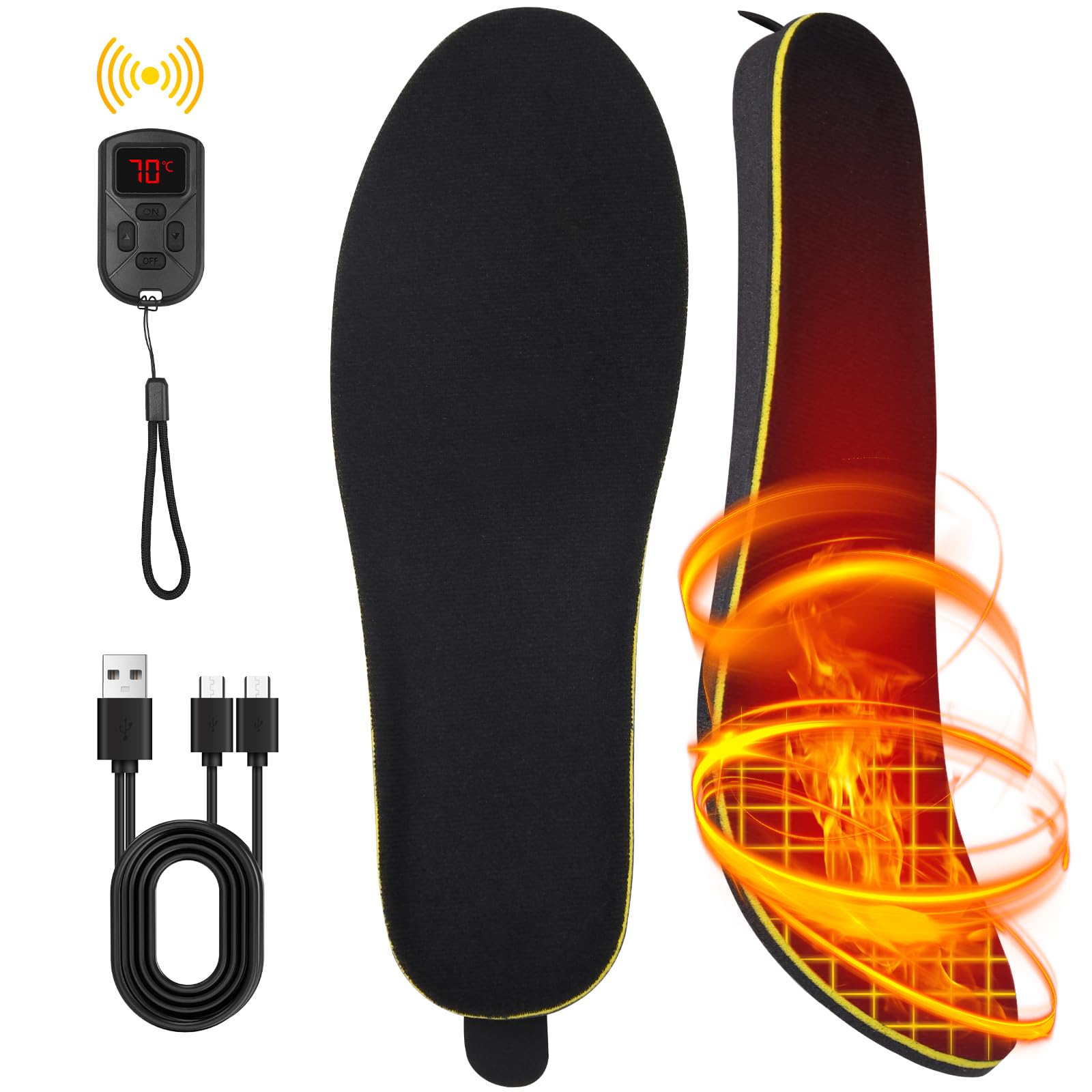 Heated Insoles with 3 Heat Levels, 2600mAh Rechargeable Heating Insoles, Outdoor Thermal Insoles for Women Men Winter Hiking Fishing Camping Skiing