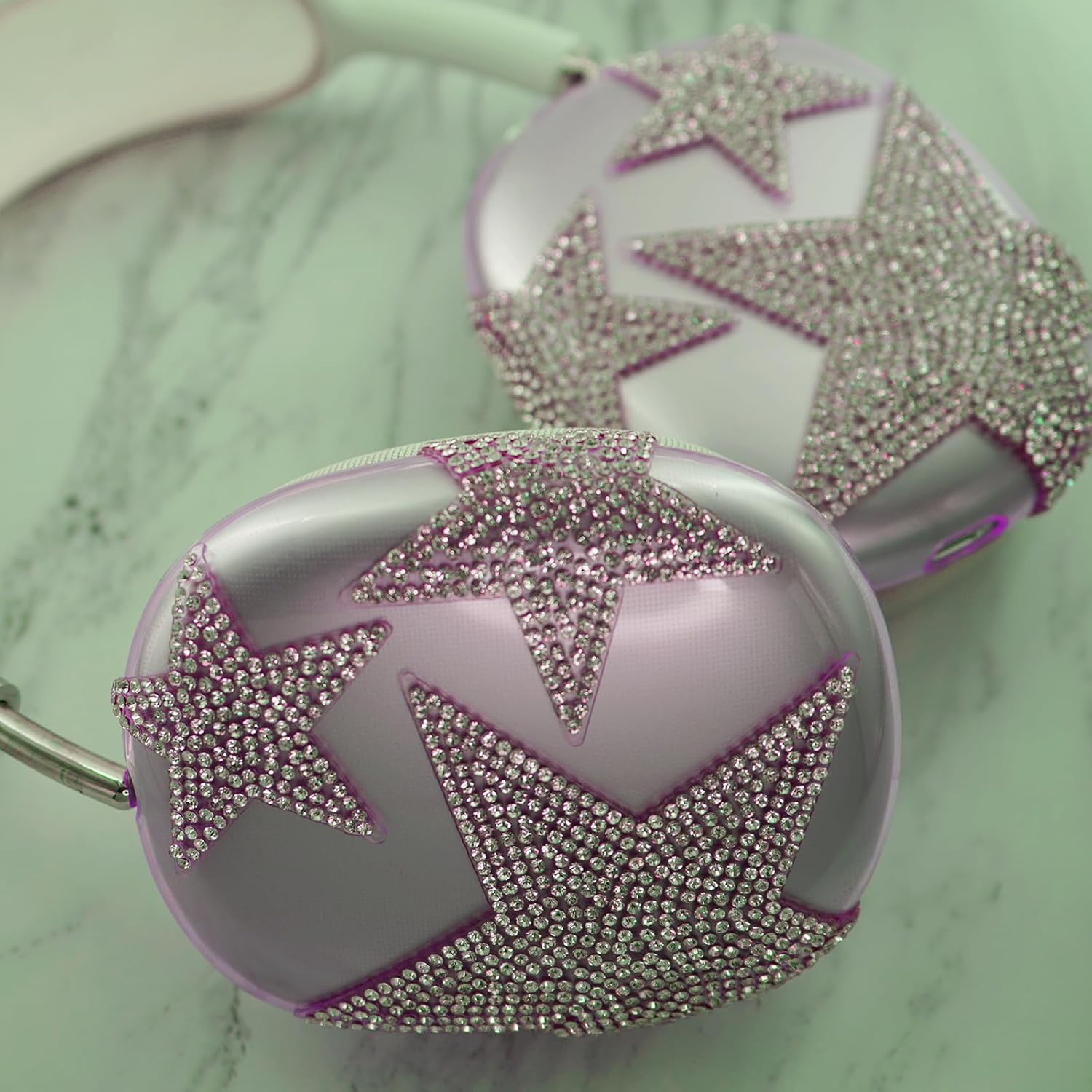 MORWLAT Case Cover for AirPods Max Glittering Rhinestones Stars, Clear Sparkling Cute Soft Cases for Women Accessories Protective Cover for Apple AirPods Max (Purple Stars)