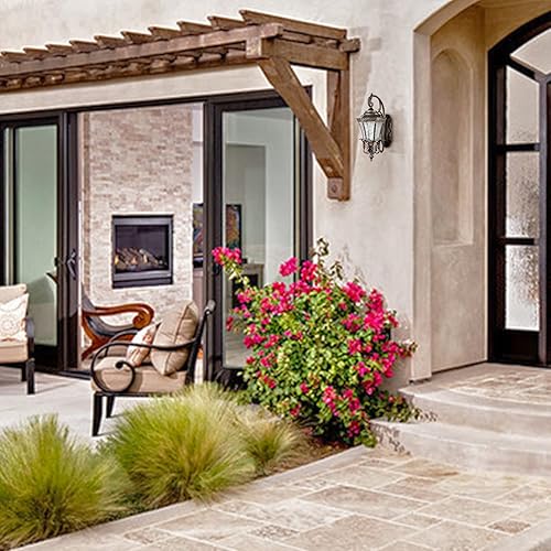 Miniatura 4 de Apliques de pared negros y dorados, lámpara de pared exterior de 20.87 pulgadas de alto, aluminio impermeable con faroles de cristal para exteriores