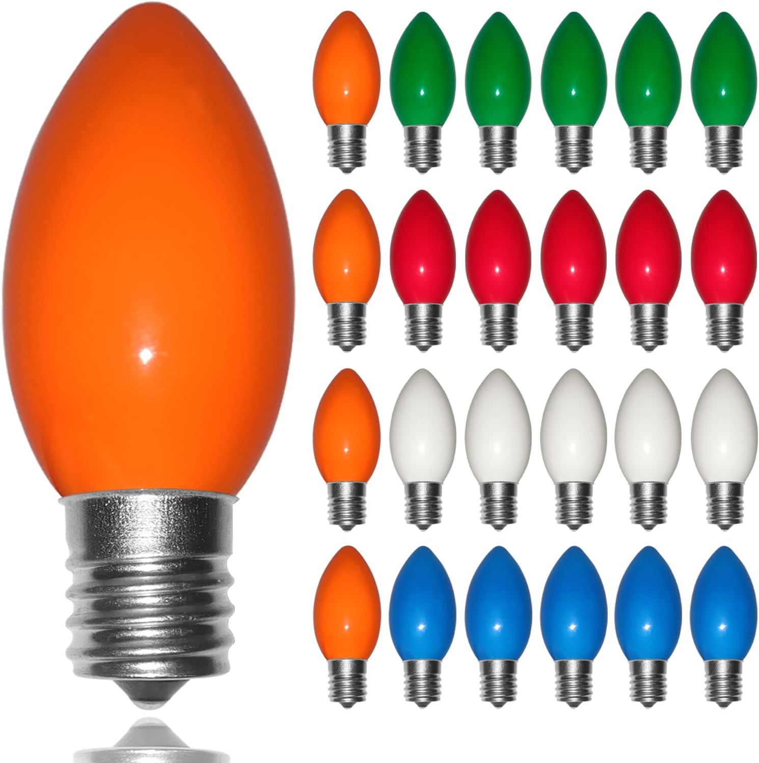 C9 Christmas Light Replacement Bulbs, 25 Pack Ceramic Colored Christmas Light Bulbs, C9 Incandescent Bulb for Outdoor String Lights Xmas Lights Holiday Decor, E17 Intermediate Base, 7Watts