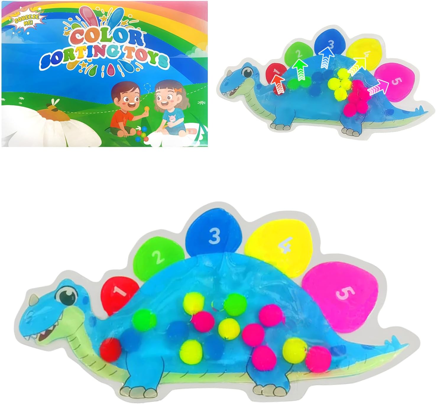 Dinosaur Color Sorting Toy, Educational Montessori Learning Game, Numbers and Colors Teaching Aid for Toddlers 3-5 Years