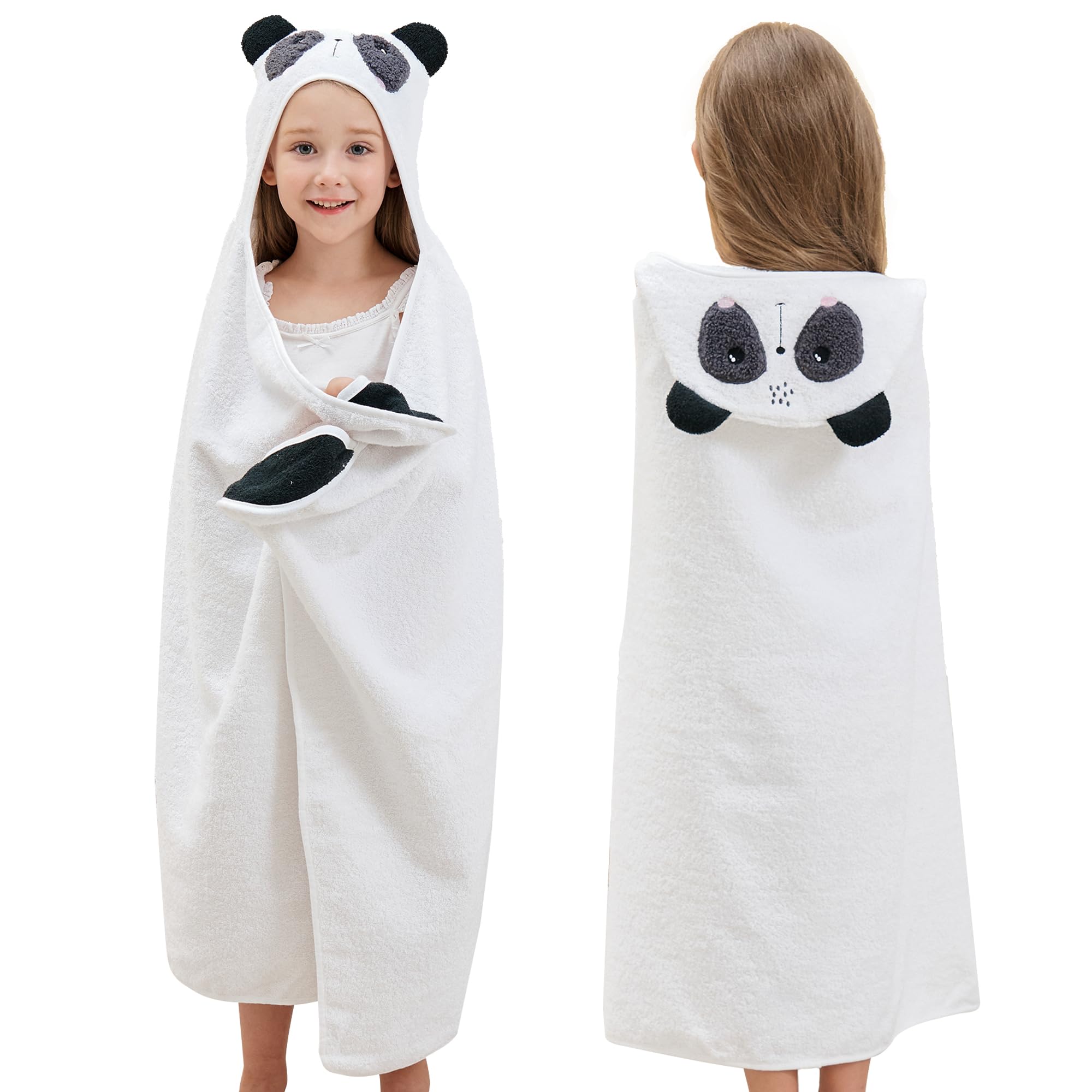 Style Quarters Baby Bath Towel - 100% Cotton Terry Soft Hooded Towel Cartoon Panda Baby Beach Towels Super Absorbent Large Embroidery Kids Hooded Bath Toddler Towel with 50"x30"(White)