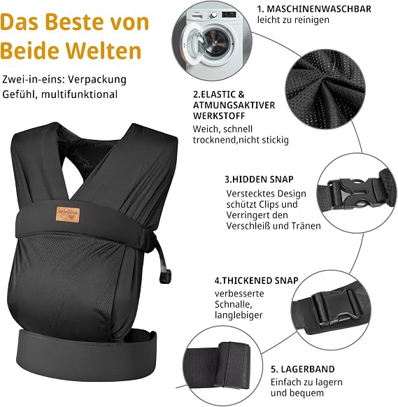 Baby Newborn Sling Ergonomic Baby Carrier for Newborns from Birth, Lightweight and Comfortable, Easy to Carry, Suitable for Mothers and Dads, Babies from 3-12 kg