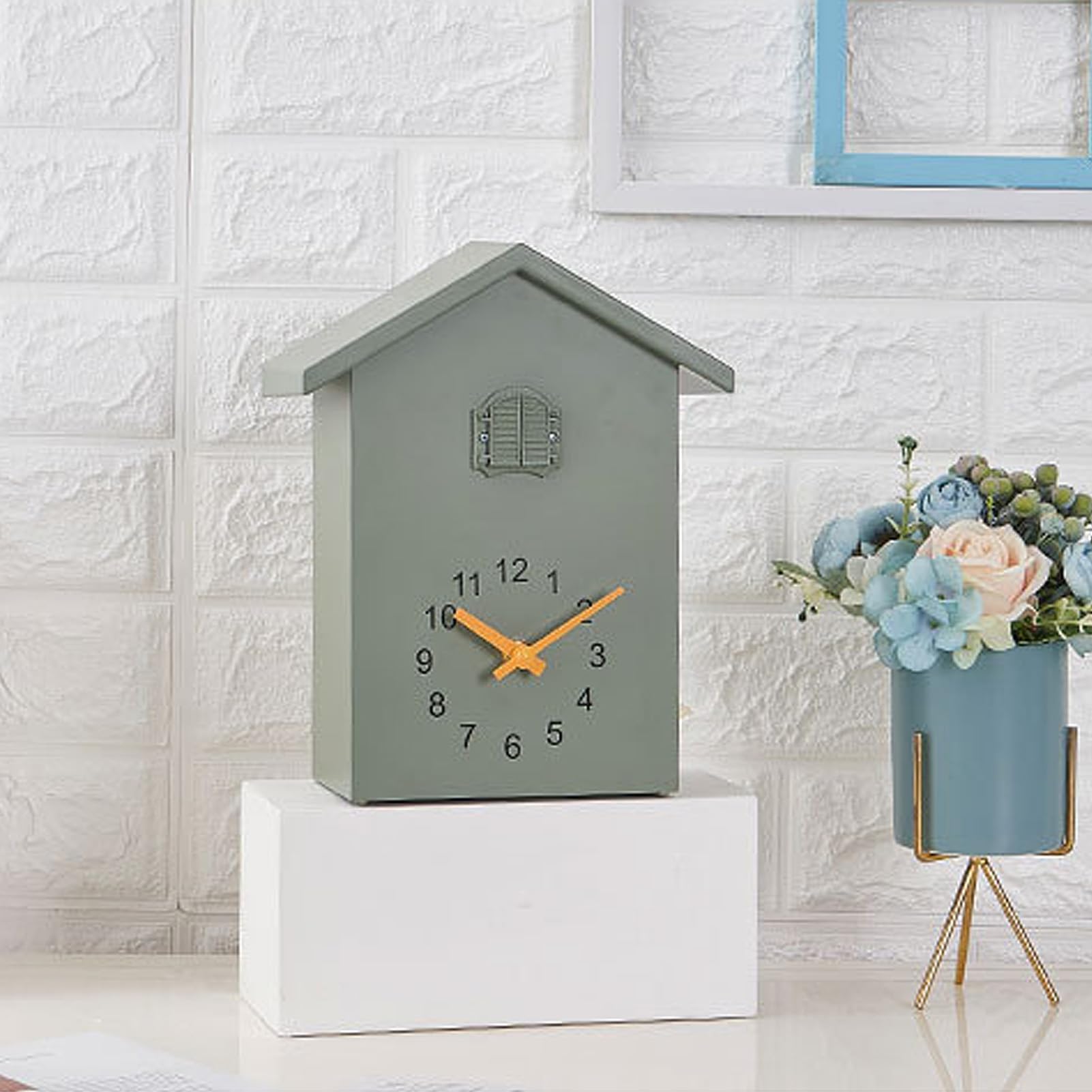 HERCHR Reloj de Pared con Forma de casita de pájaros, Reloj de Pared Colgante Estilo nórdico con péndulo y Sonido Agradable, Ideal para la decoración de la Sala de Estar, el Dormitorio o (Verde)