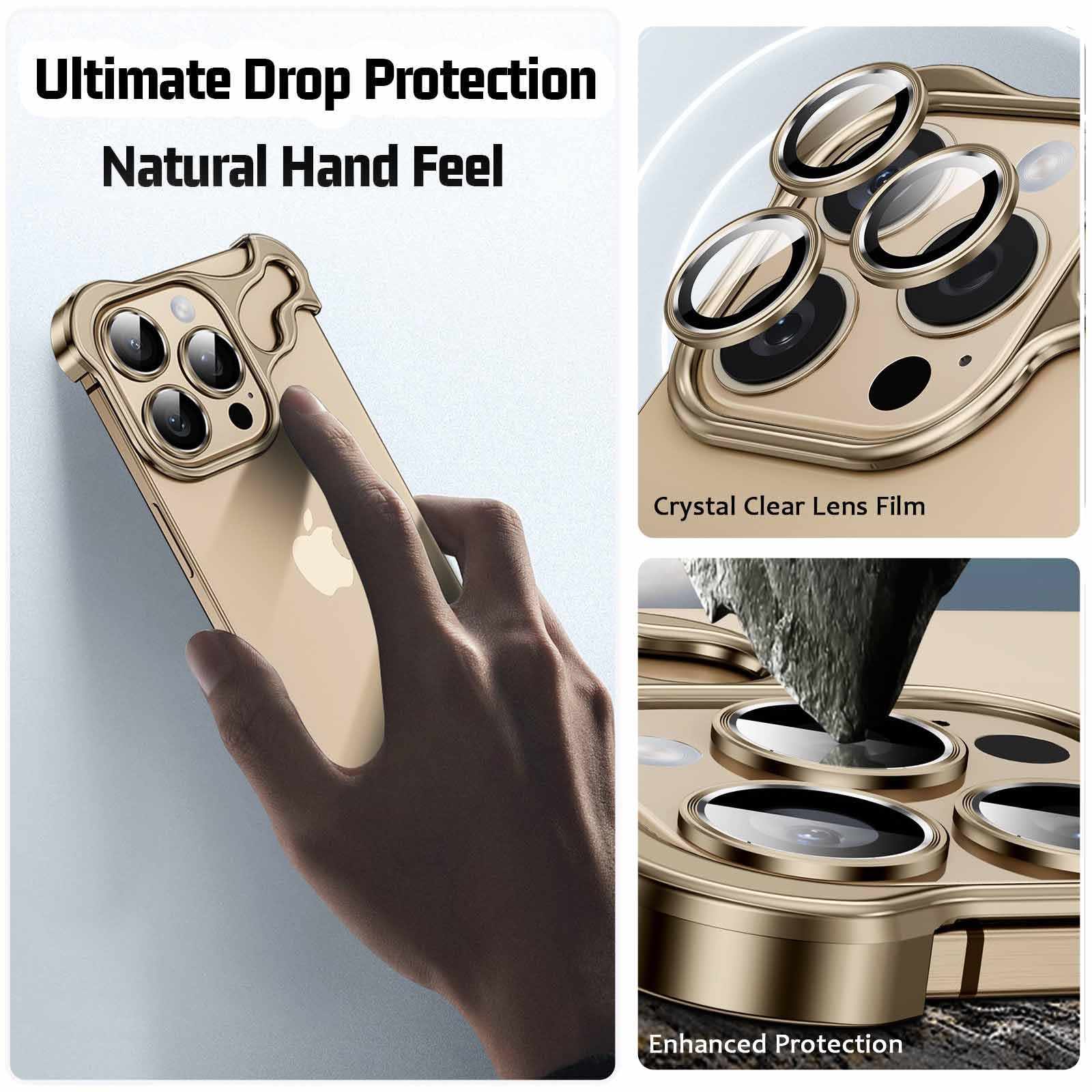 Funda para iPhone 16 Pro Max/16 Pro/16 Plus/16, Funda para Teléfono con Almohadilla de Esquina de Metal de Forma Especial Anticaídas con Protector de Lente de Cámara