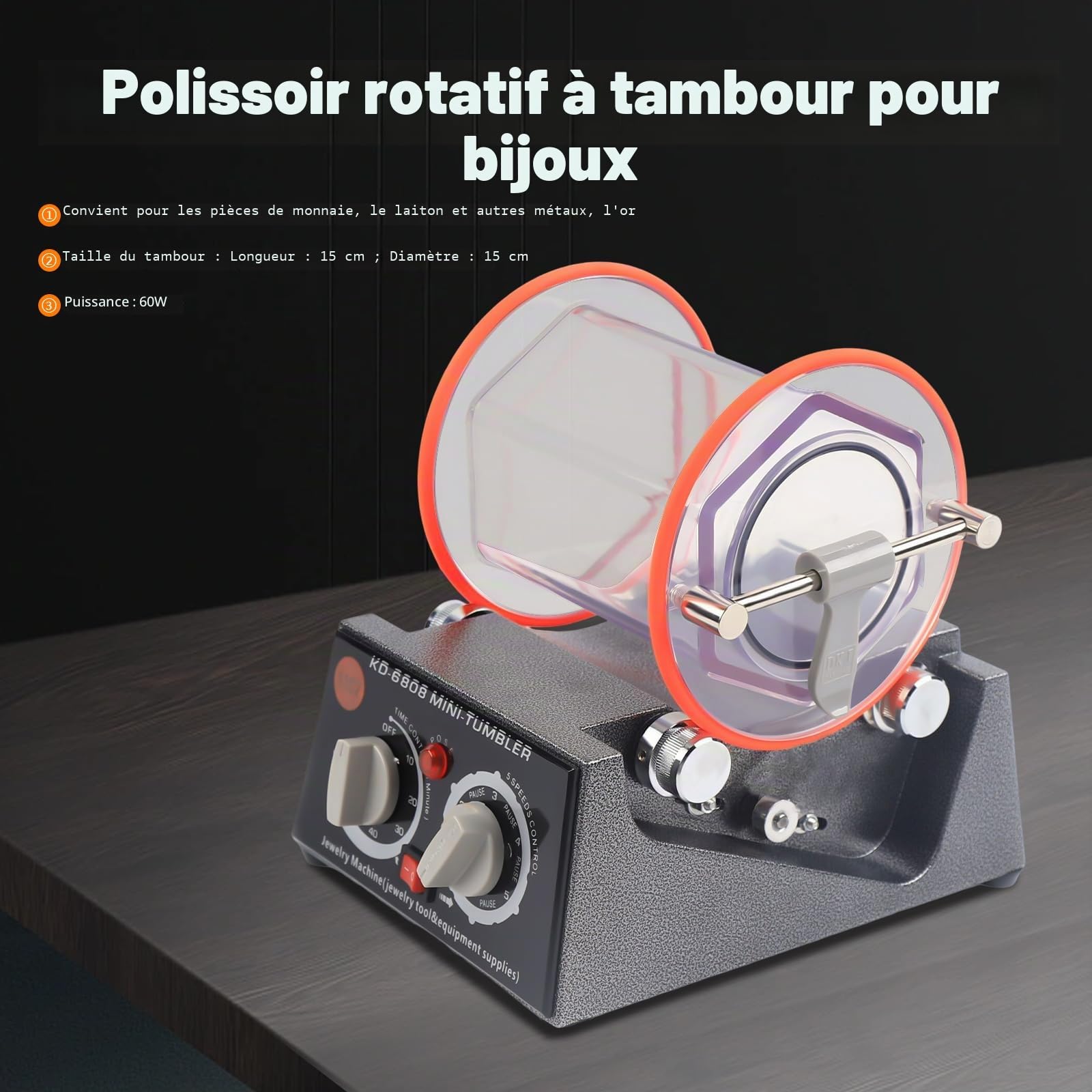 Polisseuse De Bijoux à Tambour Rotatif 3 Kg,Polisseuses Electriques Meuleuse à Billes,Polisseuse à Tambour,Polisseuse à Tambour De Broyage à Billes