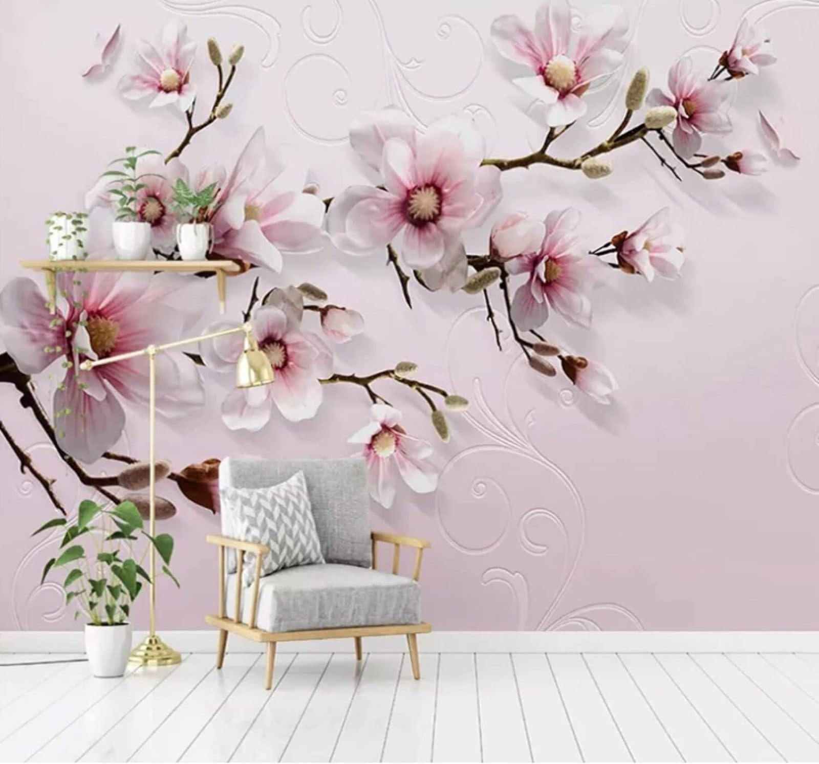 XLMING Relief Three Dimensional Beautiful Pink Flowers 3D Wallpaper Luxury Home Dining Decor Paste Sofa Living Room The Wall for Bedroom Mural-400cm×280cm