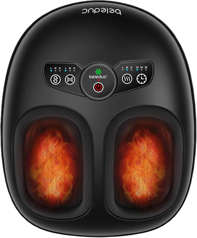 Beleduc Foot Massager with Heat and Compression, Deep Kneading Shiatsu Foot Massage for Plantar Fasciitis, Neuropathy & Circulation, 3 Intensities, Washable Covers, Fits Up to Men Size 14, Black