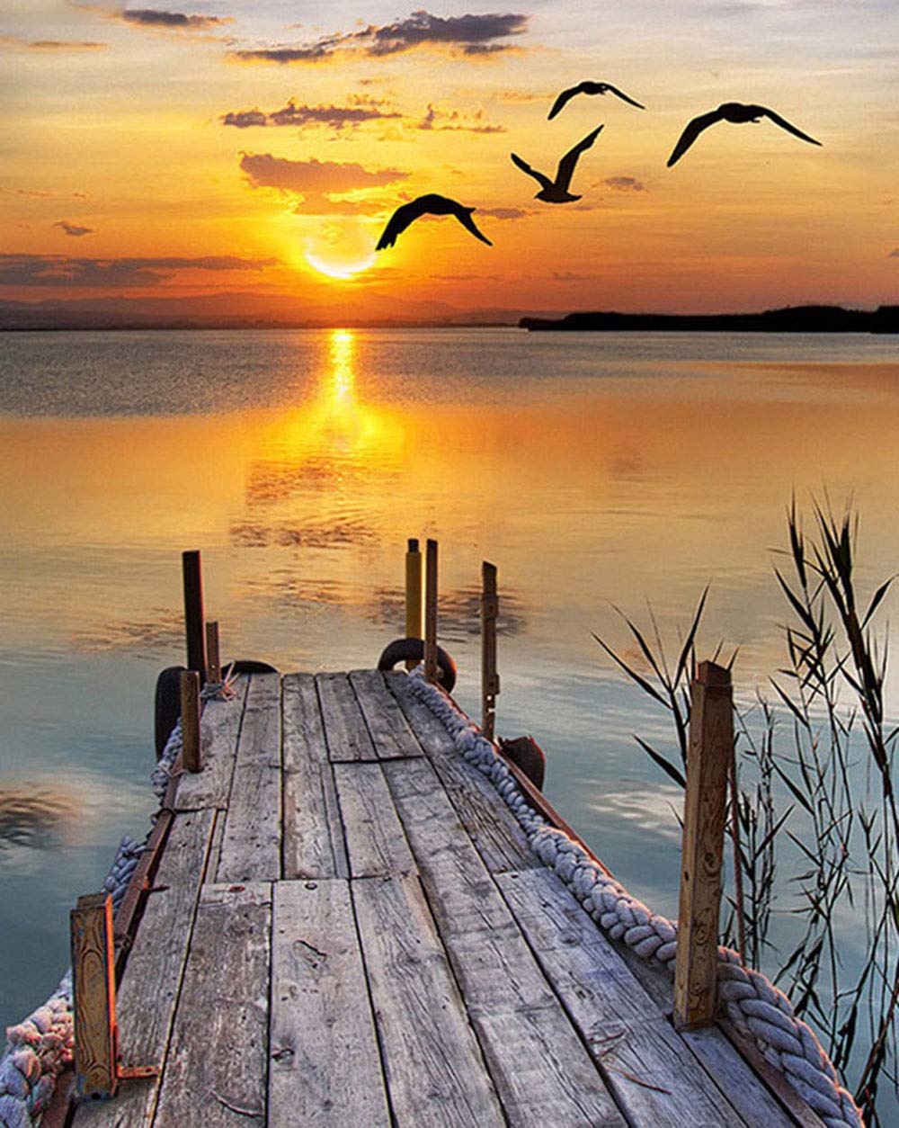 MWOOT DIY 5D Diamante Pintura por Número Kit,Bricolaje Diamond Pasted Painting Rhinestone Bordado de Punto de Cruz Artes Manualidades Lienzo Pared Decoración(30x40cm) -Paisaje al Atardecer