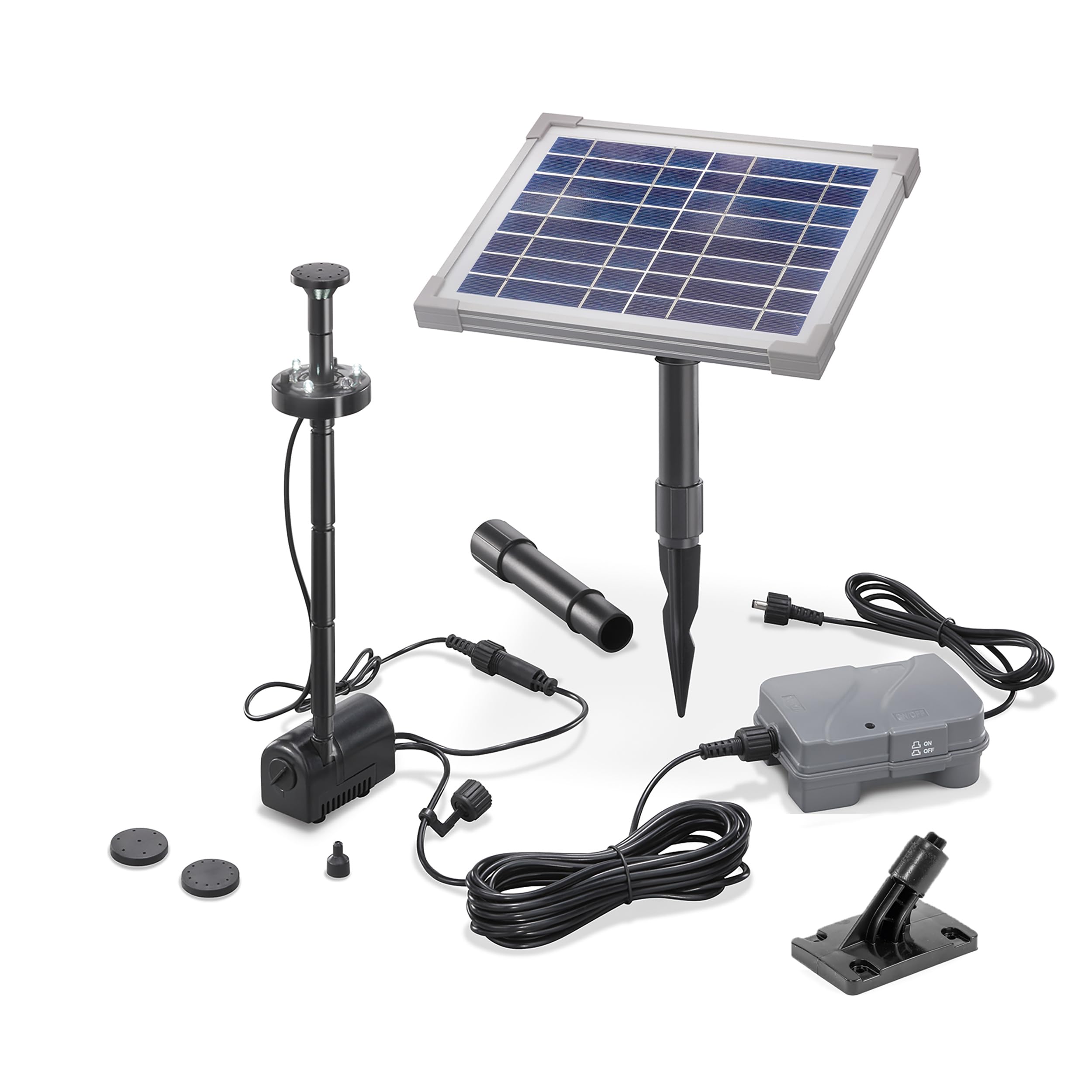 esotec Solar Teichpumpe 160 l/h mit LiFePO4 Akku & LED – Solarbrunnen für Gartenteich & Wasserspiel – 5W Solarmodul, 4 Fontänen 101920