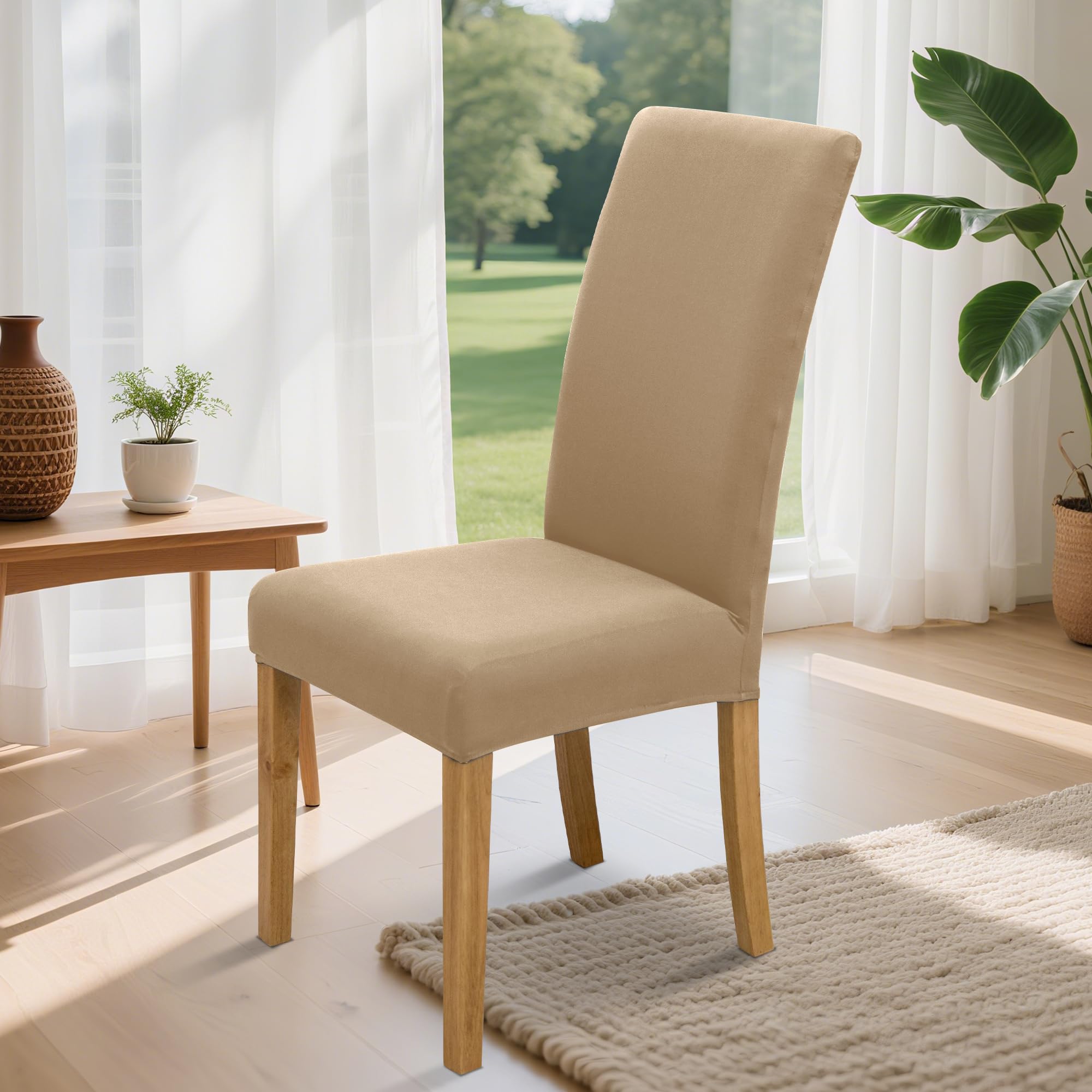 DREAHOTEXTIL coprisedia con schienale、coprisedia elasticizzati、coprisedie antigraffio gatto、copri sedia da ufficio (set da 2/4/6 pezzi con schienale) per salotti, cucine, feste e hotel. (6, khaki)