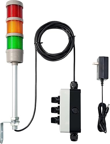 Miniatura 4 de 3 luces LED superbrillantes de torre Andon con zumbador, rojoamarilloverde, apagado o flash, cable de extensión de 16 pies, adaptador industrial de