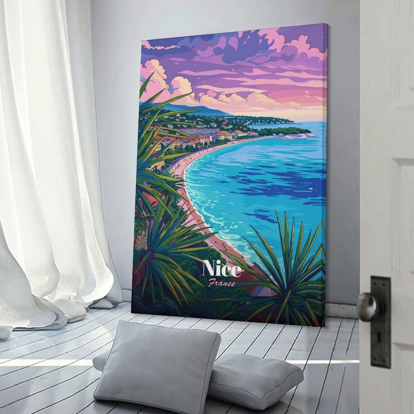 Junmoney Nice, France Coastal View Canvas Wall Art 16x24inch(40x60cm), for Wall Displays, Bedrooms Or Room Updates, Ideal for Building A Coordinated Art Wall
