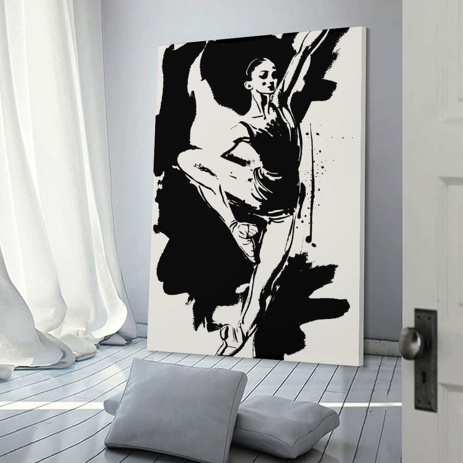 Junmoney Frame-Style-11-1 Wall Decor Canvas Print Black And White Ballerina, 16X24inch(40X60cm), For Sofa Walls, Lounge Or Home Corners, Modern Wall Decor For Cosy Interiors