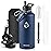 RAYMYLO Insulated Water Bottle 87 oz, Triple Wall Vacuum Stainless Steel (Cold for 48 Hrs), Leak Proof & Non-BPA, Modern Water Flask Jug with Paracord Handle & Straw Spout Lids, Navy Blue