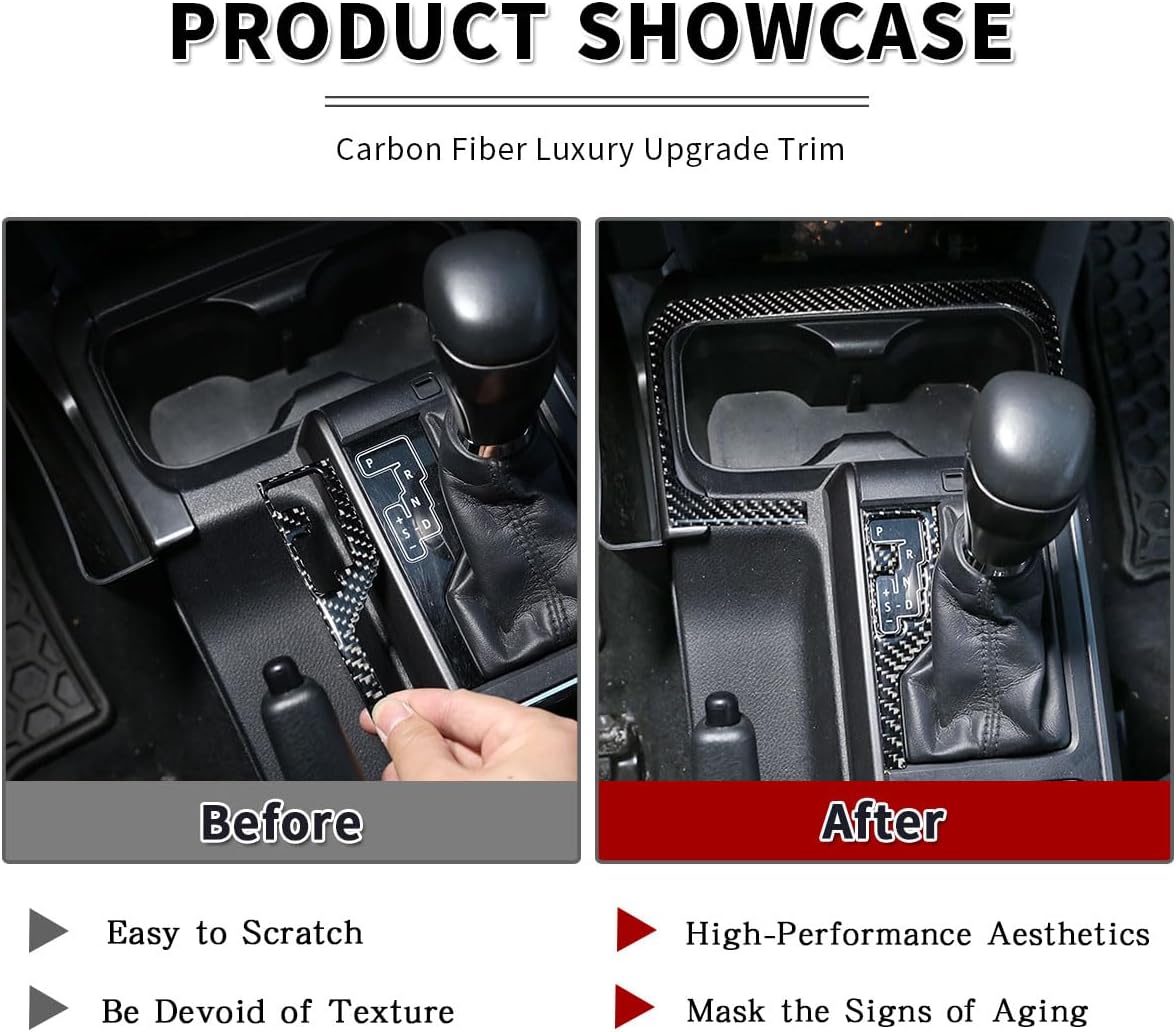 Factory Direct Sale Soft Carbon Fiber Interior Trim Accessories for 2016-2020 Toyota Tacoma Center Console Storage Box Gear Shift Indicator Decorative Stickers 2 PCS (Black Carbon)